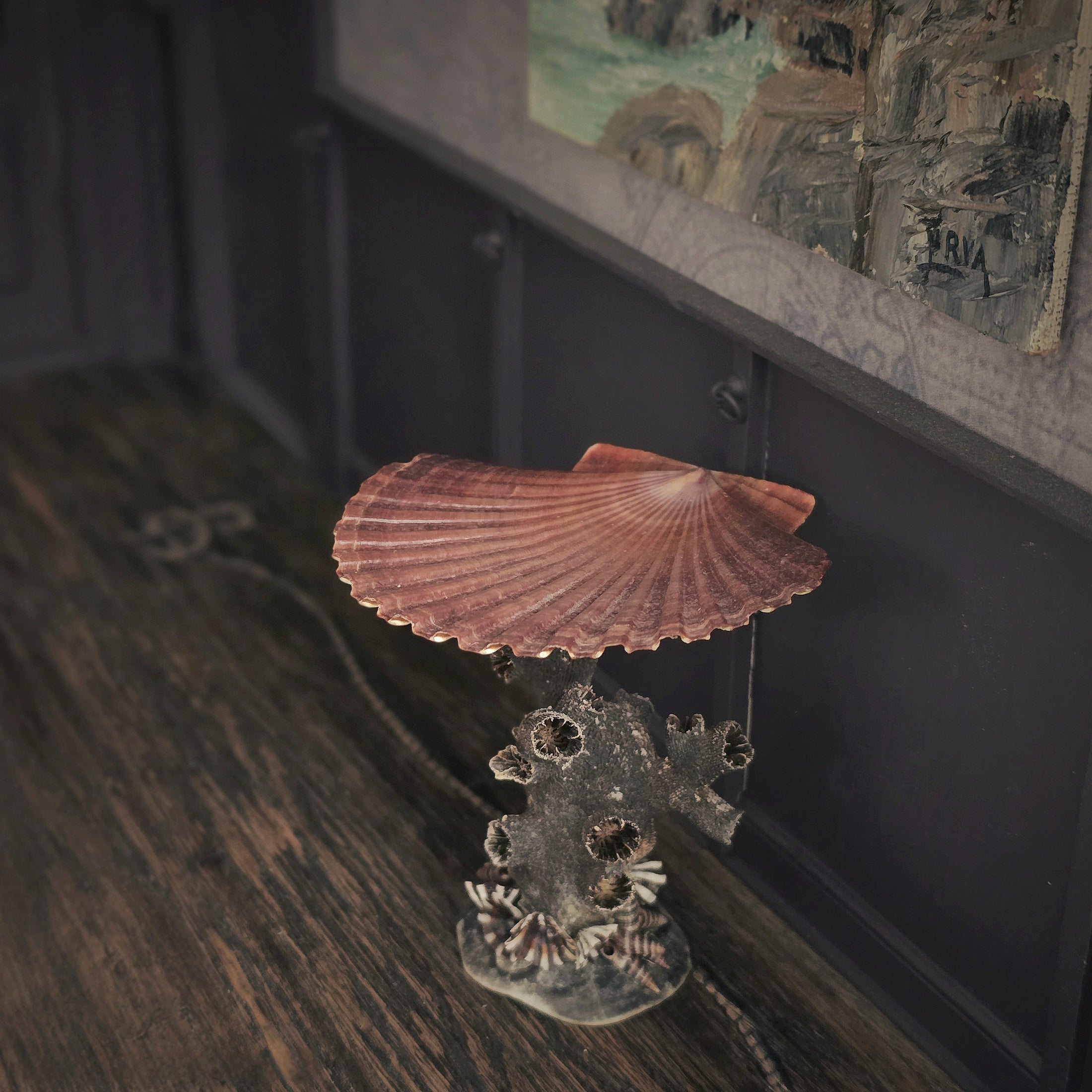 Whimsical Coral & Shell Shellwork Pedestal Table by Pamela Goldman
