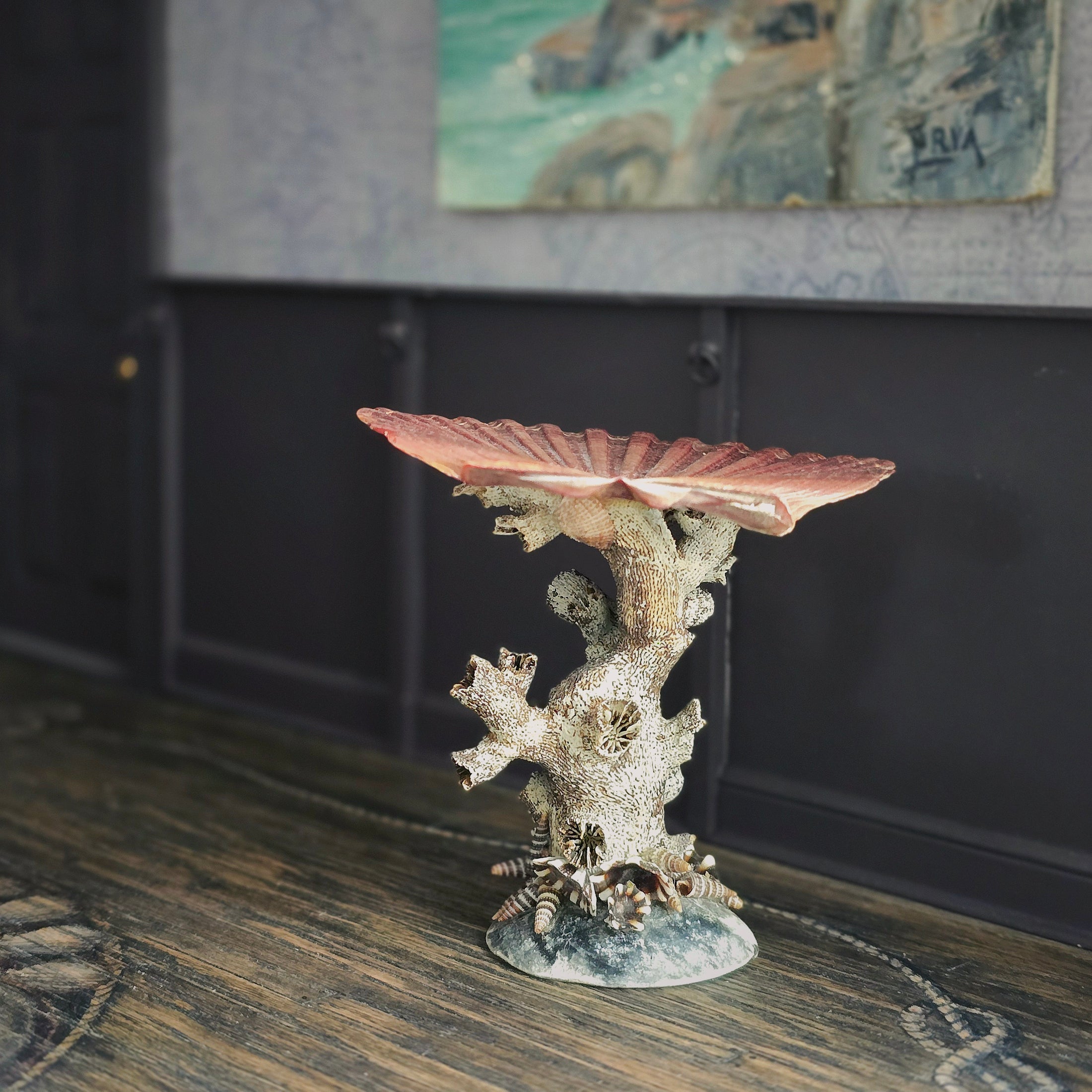 Whimsical Coral & Shell Shellwork Pedestal Table by Pamela Goldman