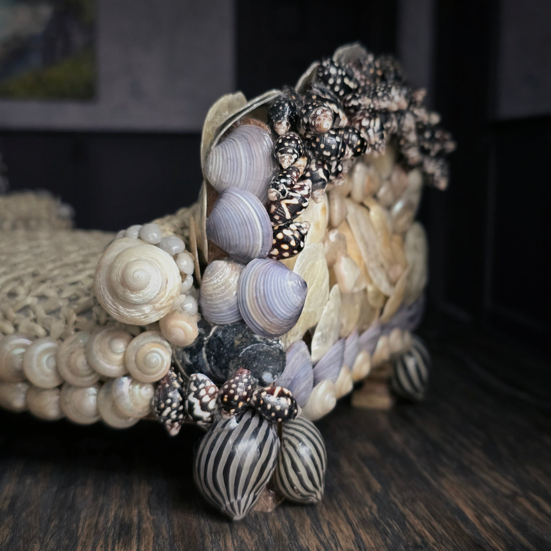 RARE Pamela Goldman Shell-Encrusted Bed with Woven Raffia Coverlet