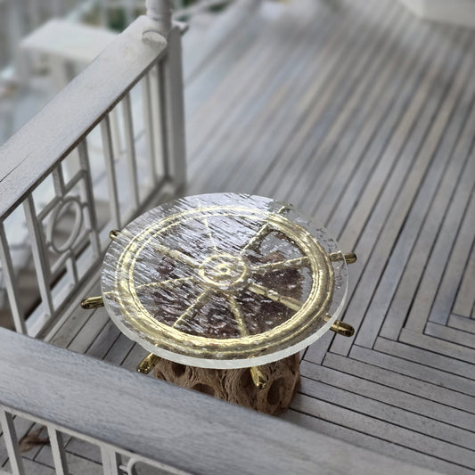 Ship’s Wheel Table with Galapagos Cholla Wood & Waved Resin
