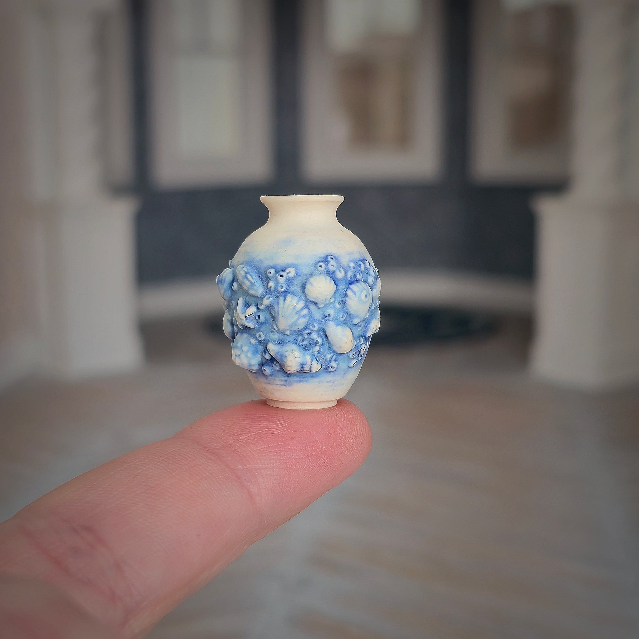 Blue & Cream Sea Life Relief Vase by IGMA Susan Van Tubbergen