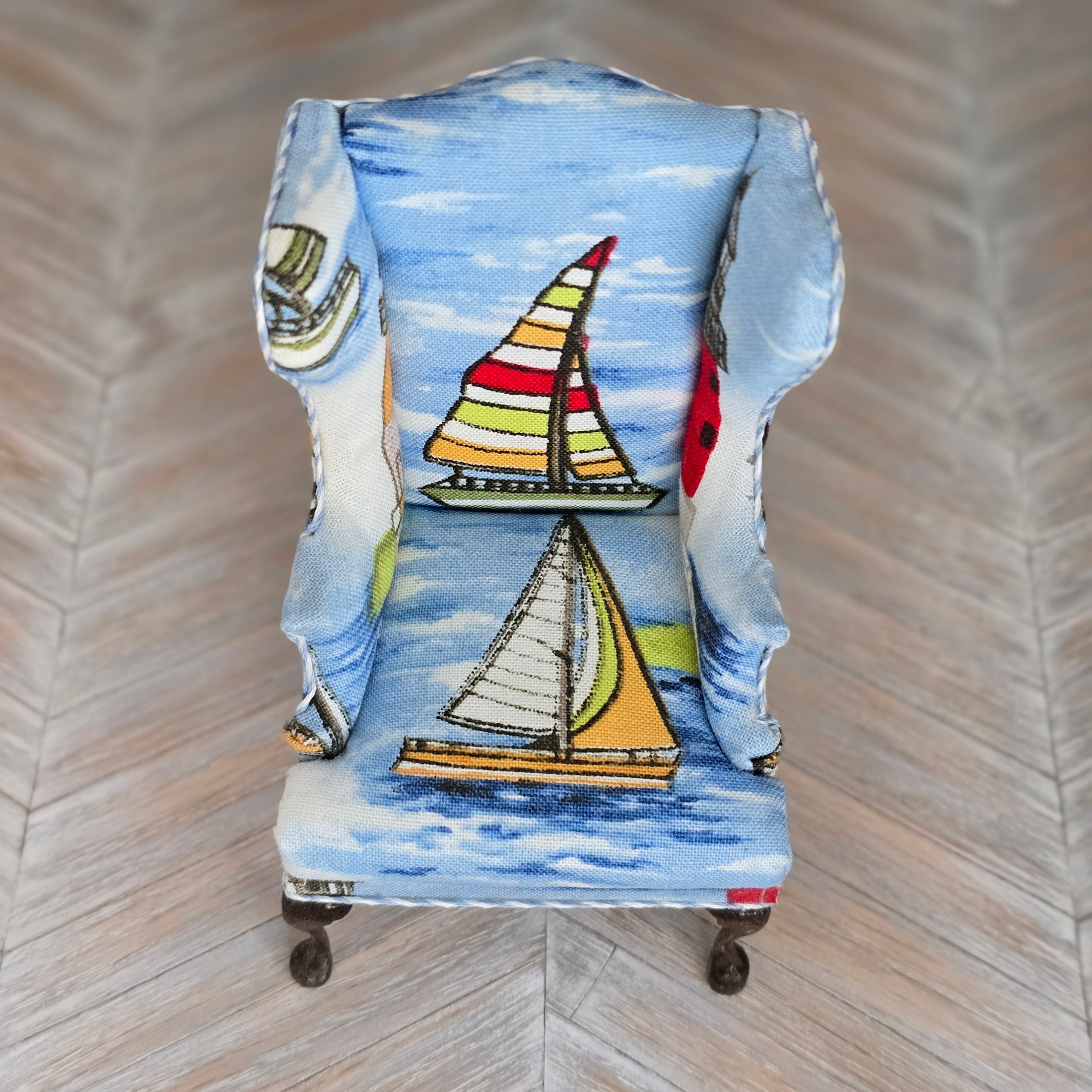 Alice Fine Colorful Nautical Sailboat Upholstered Wingback Armchair
