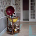 Load image into Gallery viewer, Taller Targioni Globe Bar Cart with Blown Glass Wine Bottles & Glasses
