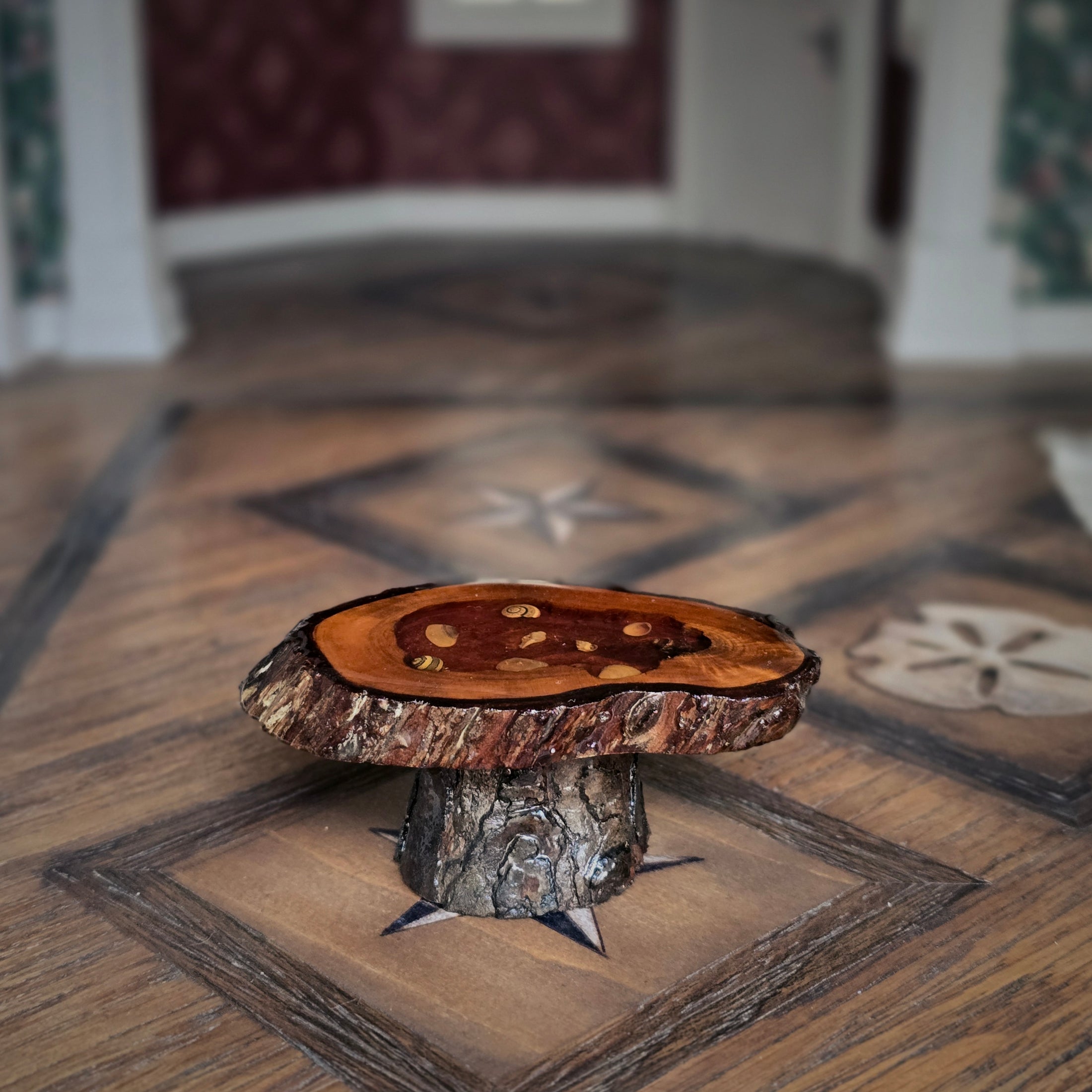 OOAK Rustic Live Edge Wood & Inset Resin Shell Coffee Table
