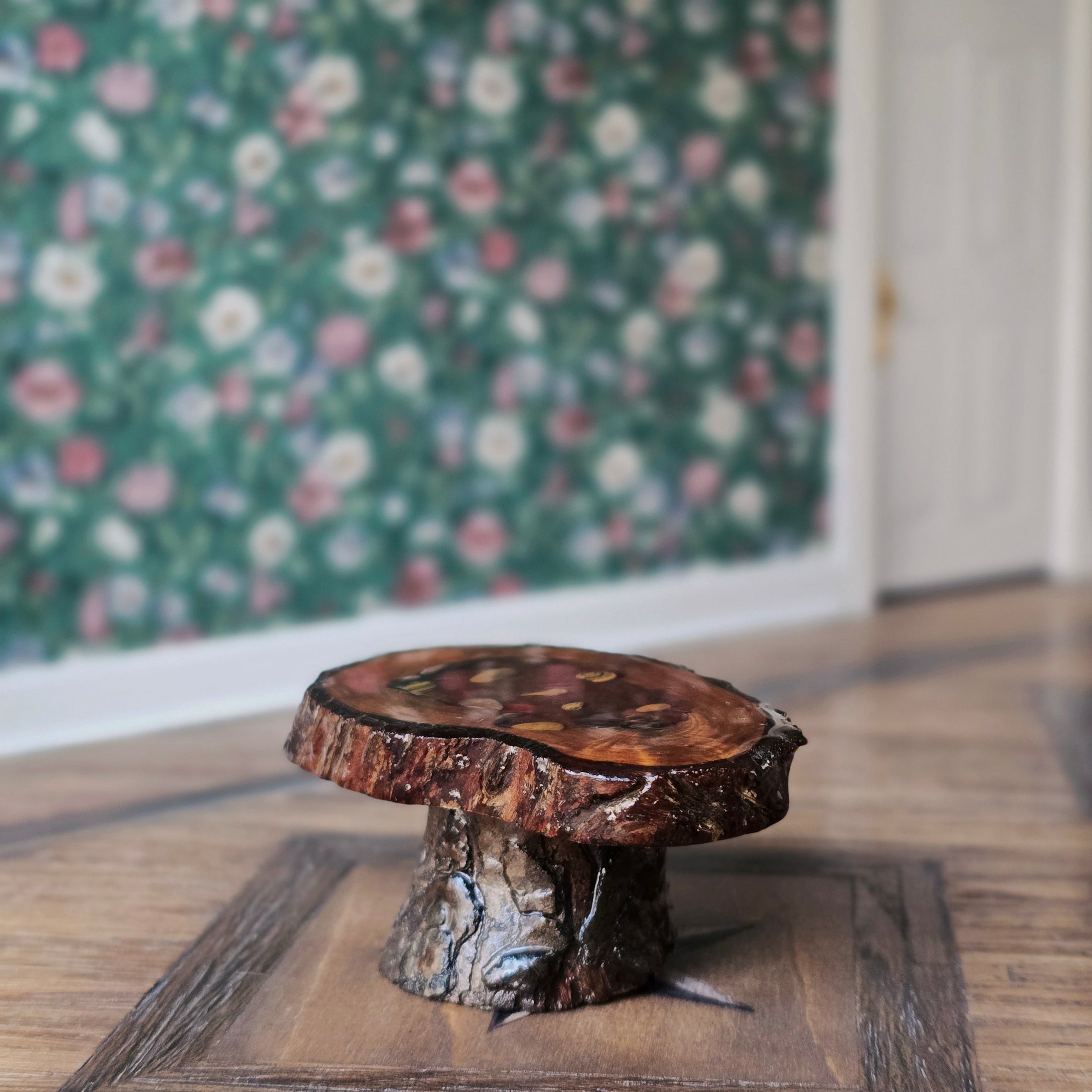 OOAK Rustic Live Edge Wood & Inset Resin Shell Coffee Table