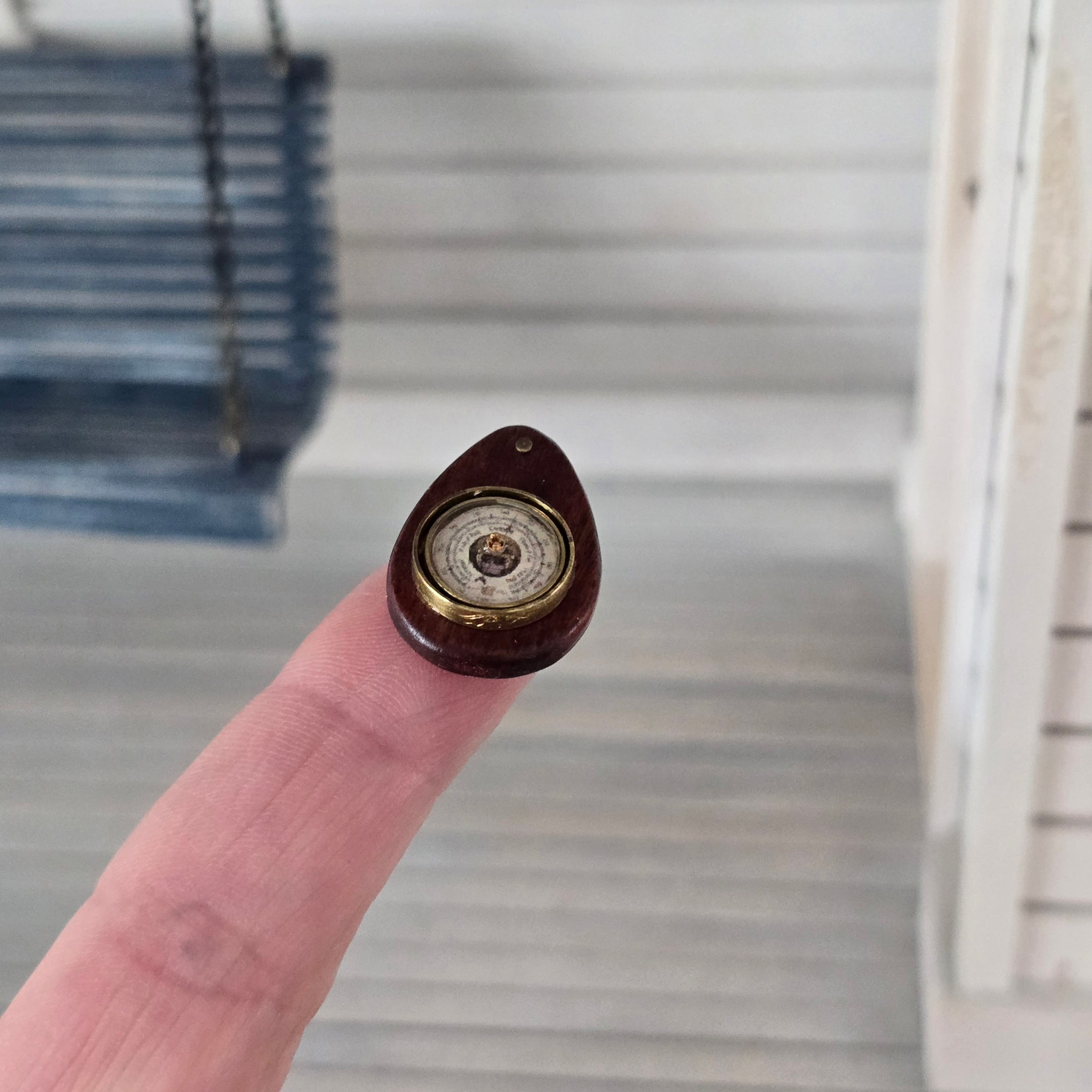 Tear-Shaped Carved Wood Nautical Barometer Dollhouse Miniature