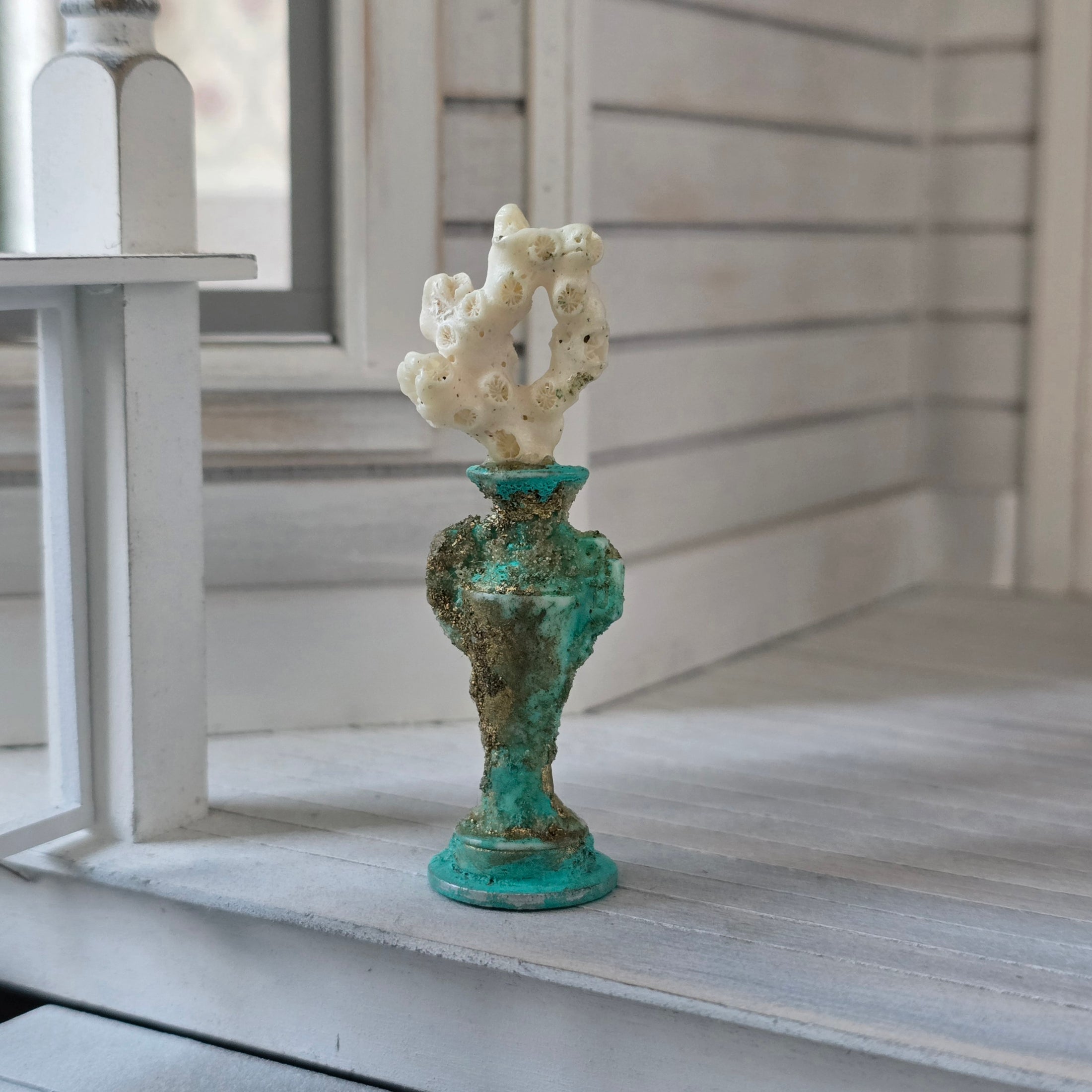 Pair of Clay Amphoras with Gold Leaf Patina & Natural Coral
