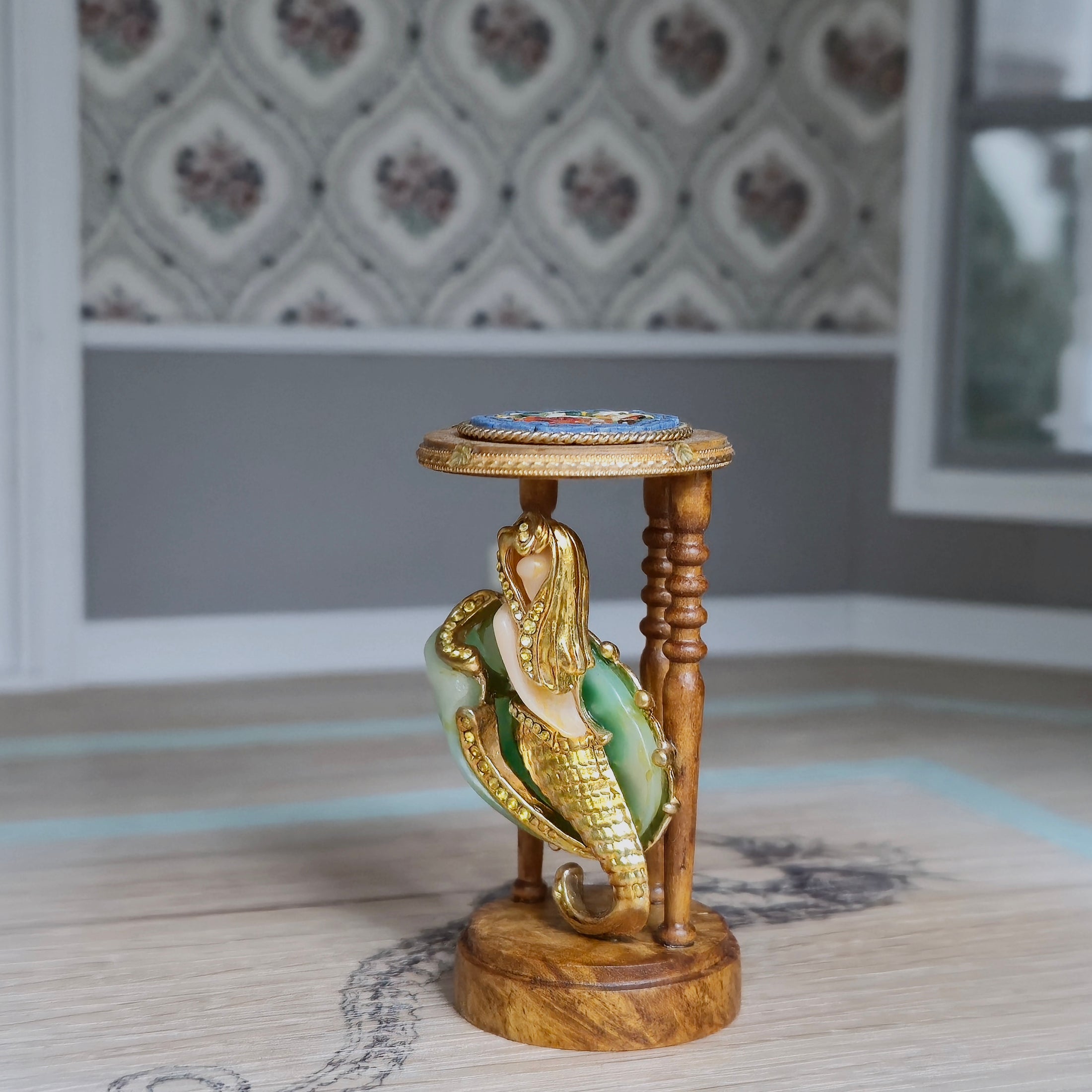 Stunning and RARE Miniature Mermaid Micro-Mosaic Pedestal by Gil Mena