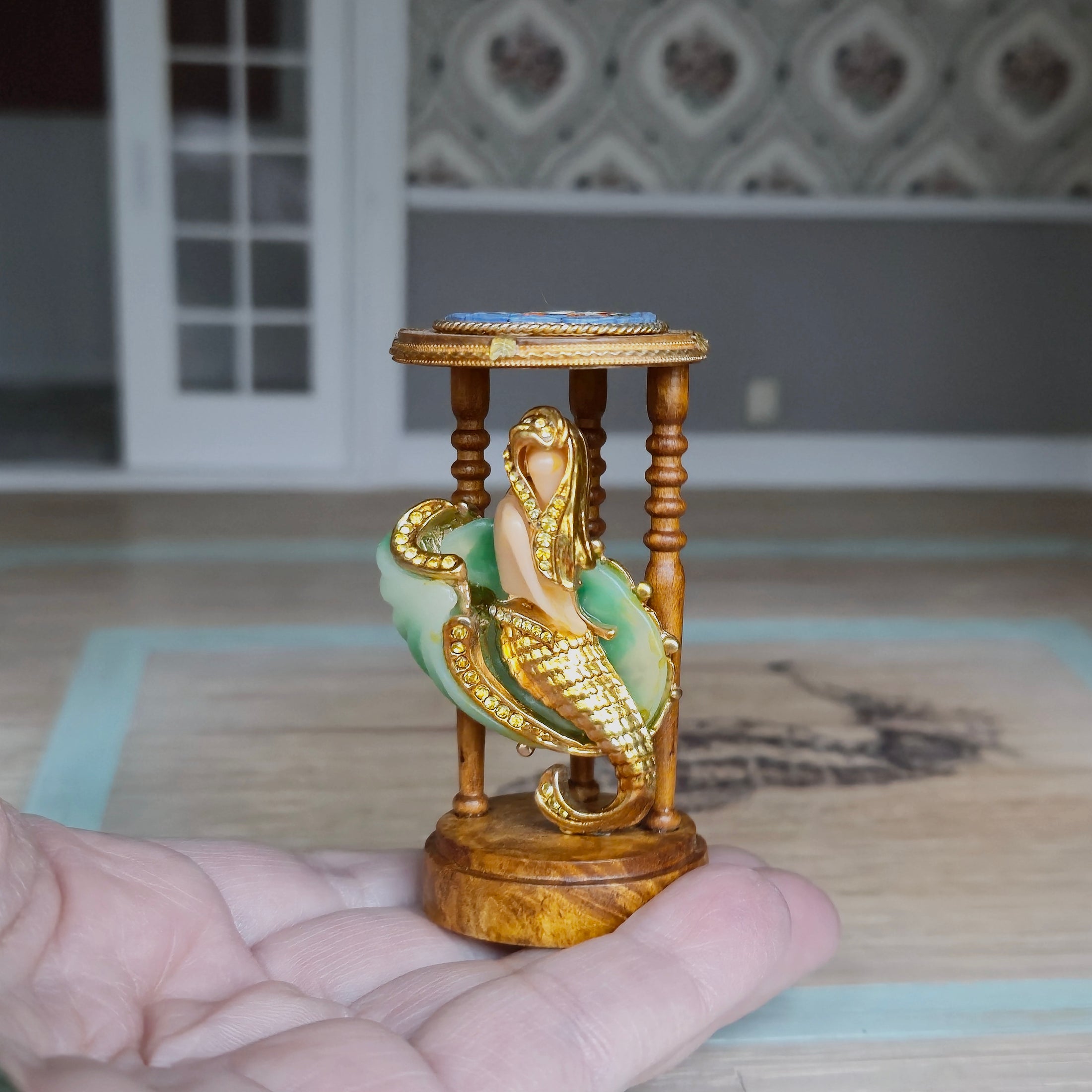 Stunning and RARE Miniature Mermaid Micro-Mosaic Pedestal by Gil Mena