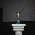 Load image into Gallery viewer, David Iriarte Classical Brass Campana Urn on Enameled Green Marble Pedestal
