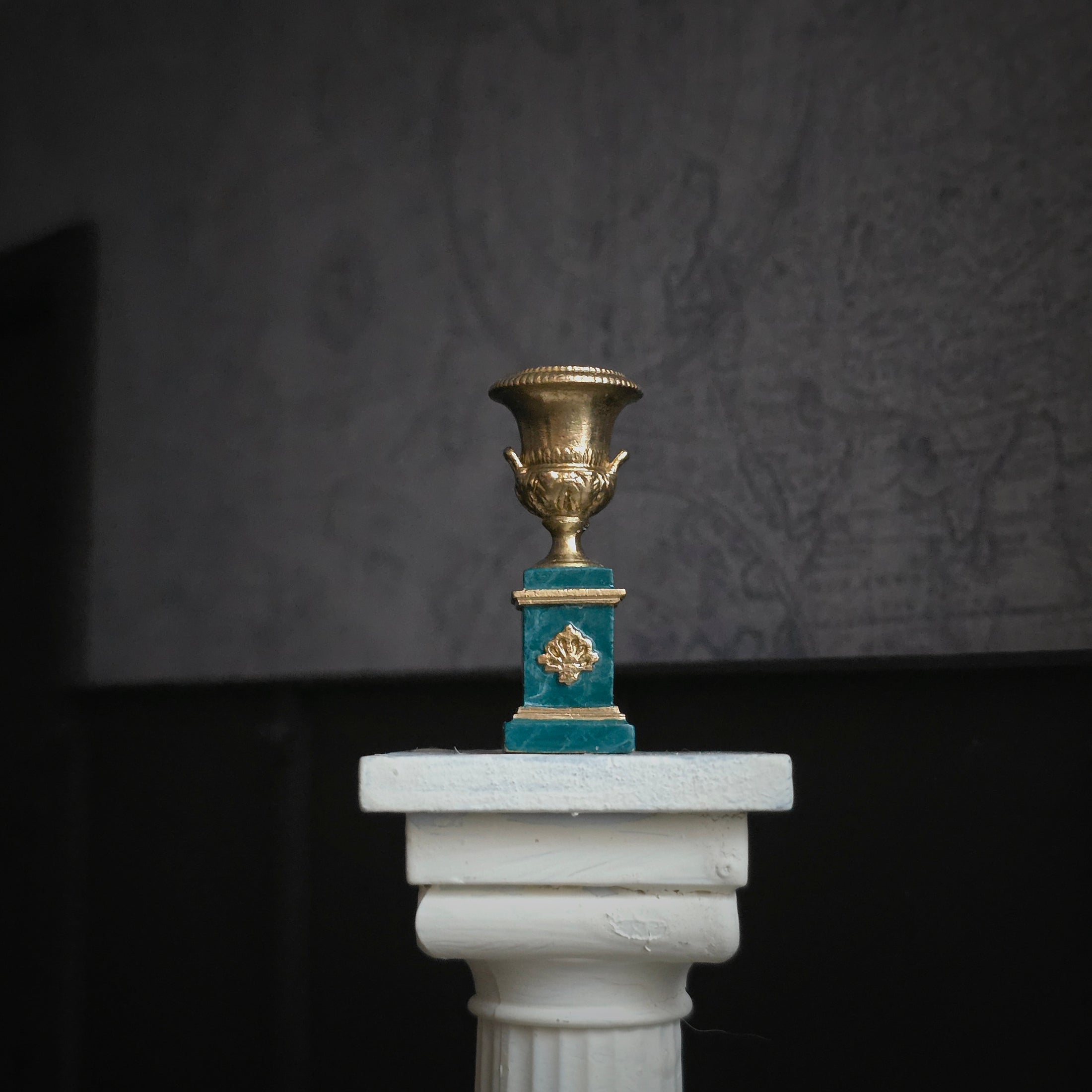 David Iriarte Classical Brass Campana Urn on Enameled Green Marble Pedestal