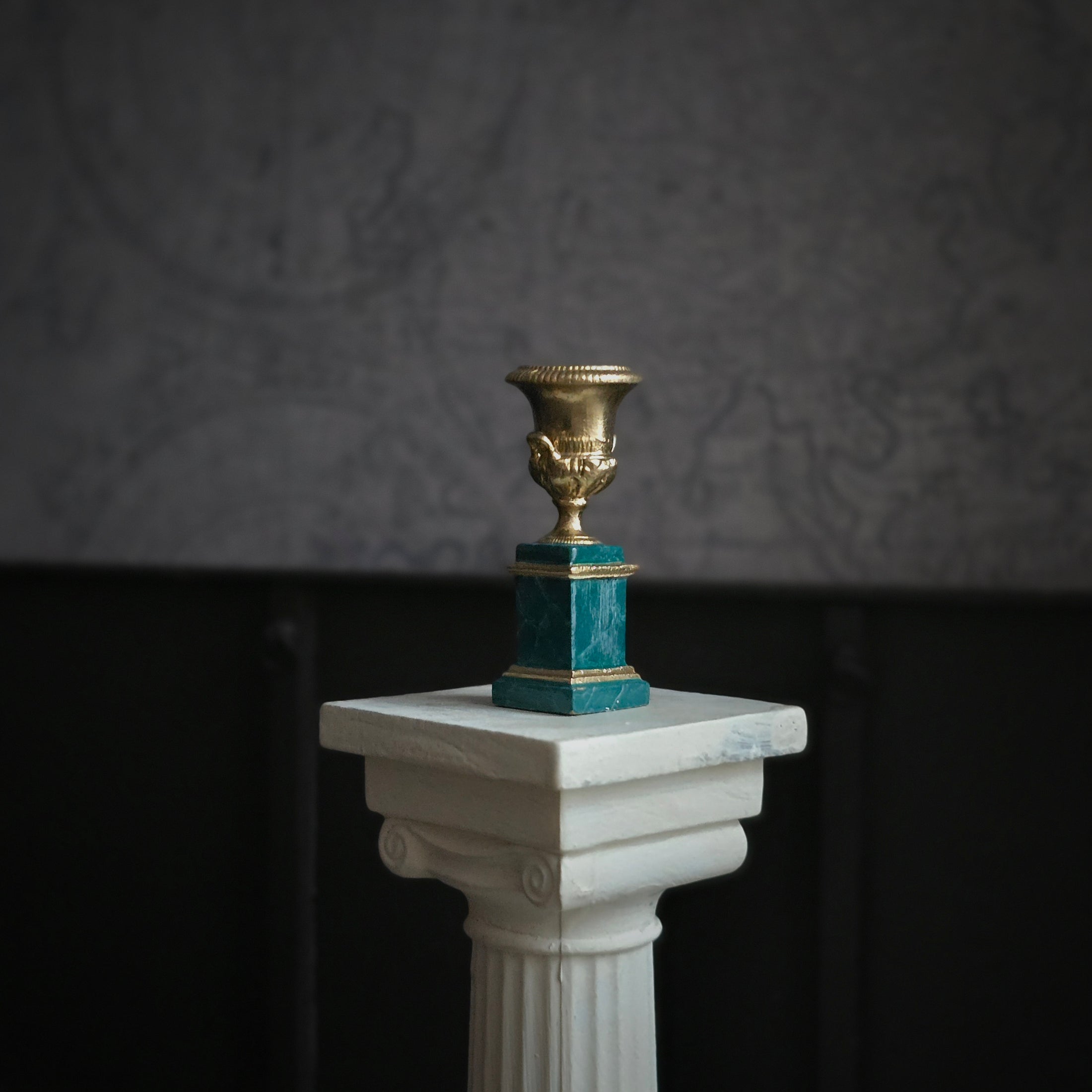 David Iriarte Classical Brass Campana Urn on Enameled Green Marble Pedestal