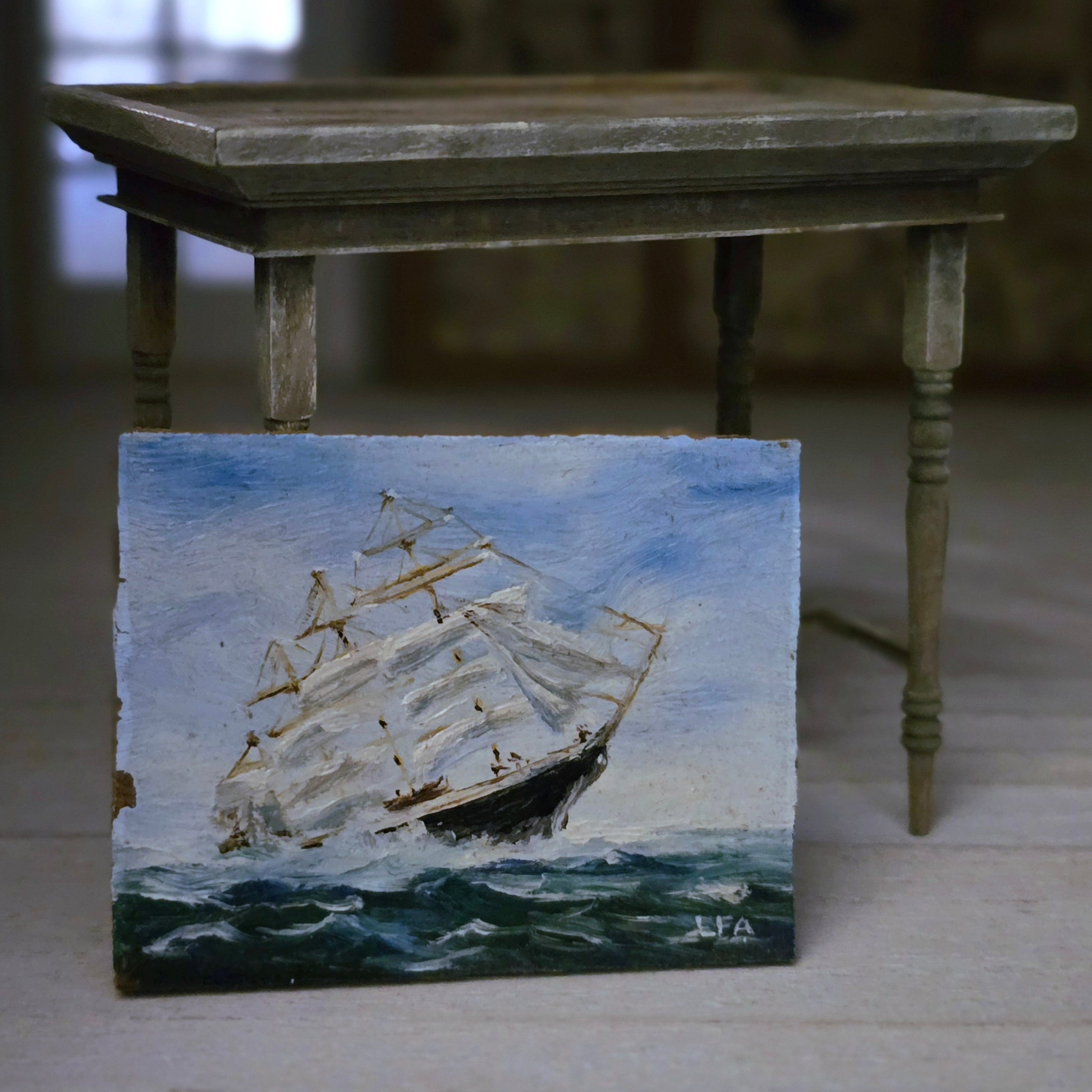 Storm-Tossed Clipper Ship Seascape Oil Painting Signed