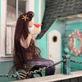 Load image into Gallery viewer, Sitting Mermaid Porcelain Doll with Iridescent Tail, Bespaq Barstool, Sipping a Martini
