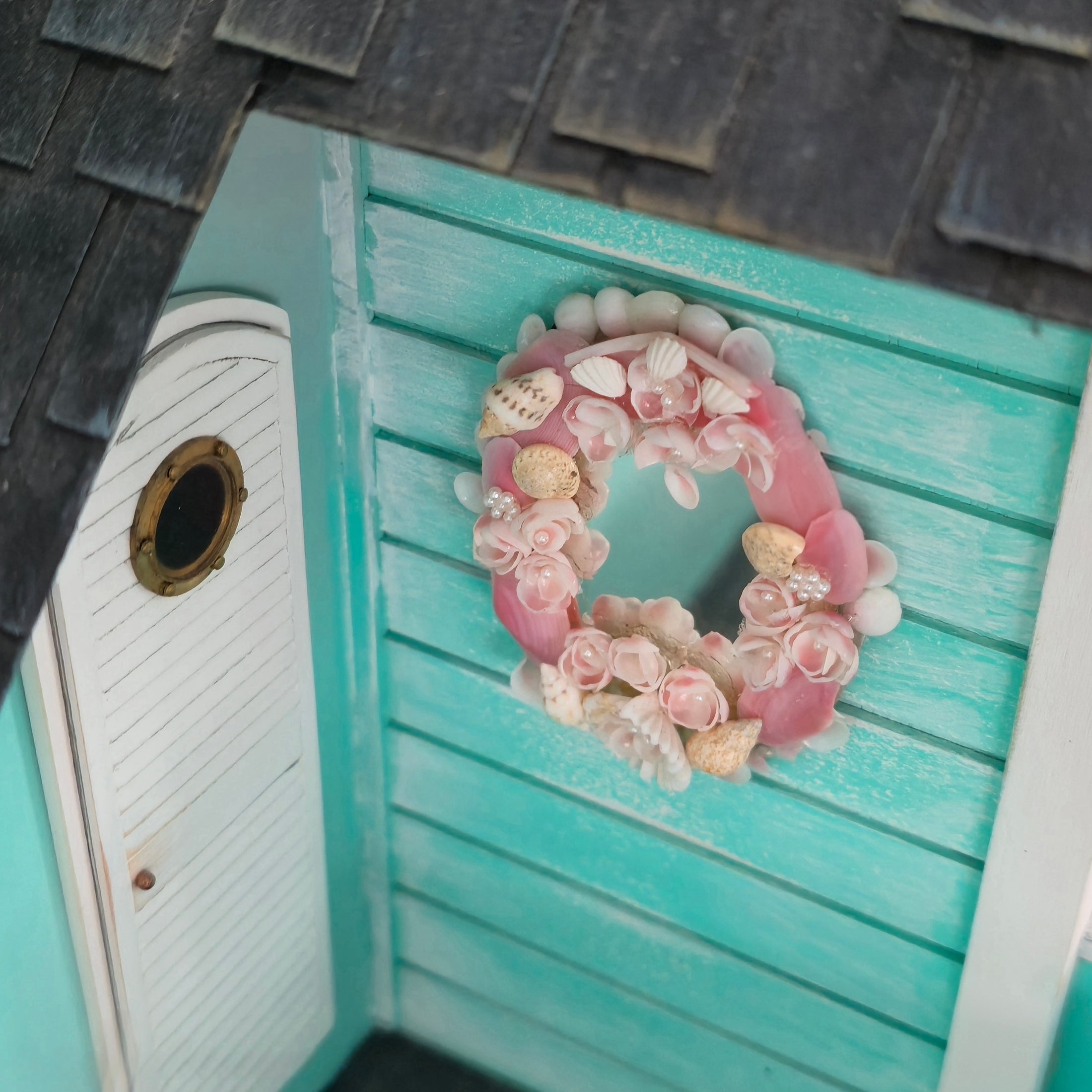 Artisan Sailors’ Valentine Pink Shells & Pearls Mirror Signed CRH 2017