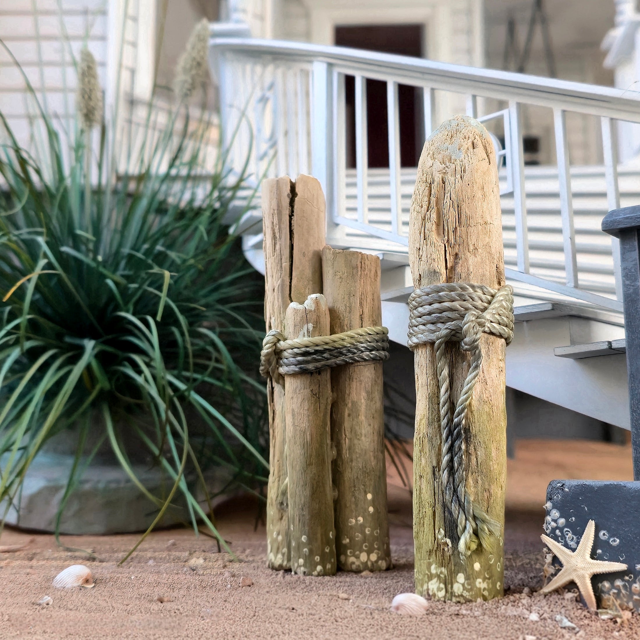 Miniature Nautical Dock Pilings Set Dollhouse Coastal Beach Decor