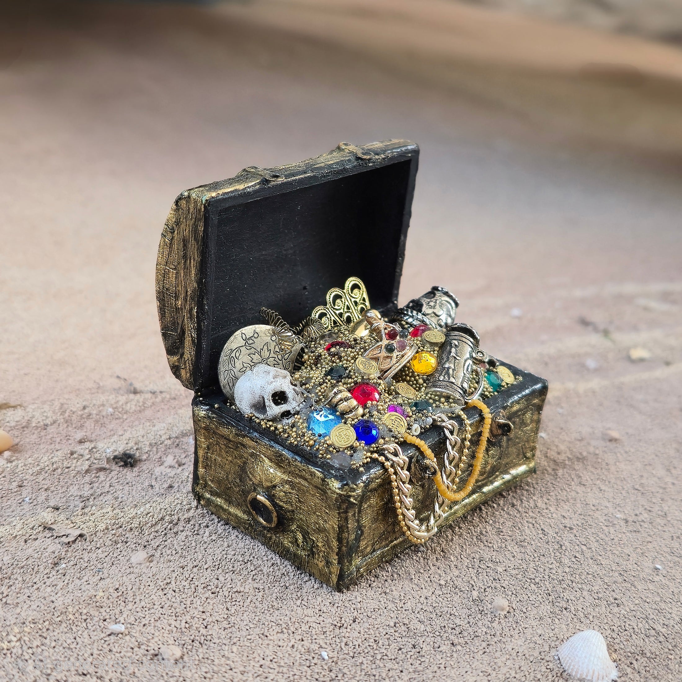 Miniature Pirate Treasure Chest Filled With Gold & Jewels Bounty Dollhouse