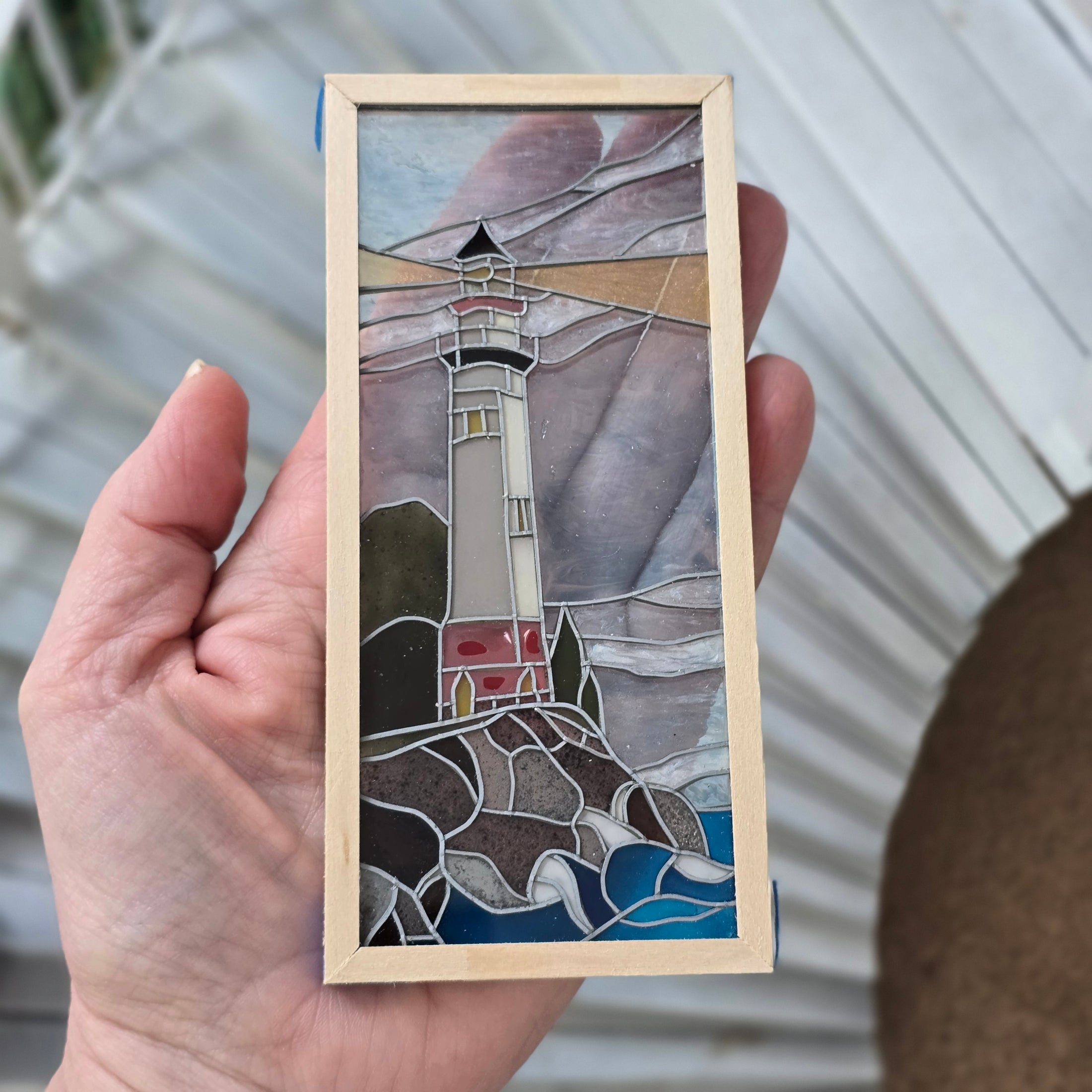 Lighthouse Real Stained Glass Window Panel Architectural Element