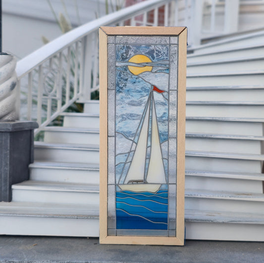 Sailboat Stained Glass Window Panel Statement Architectural Element