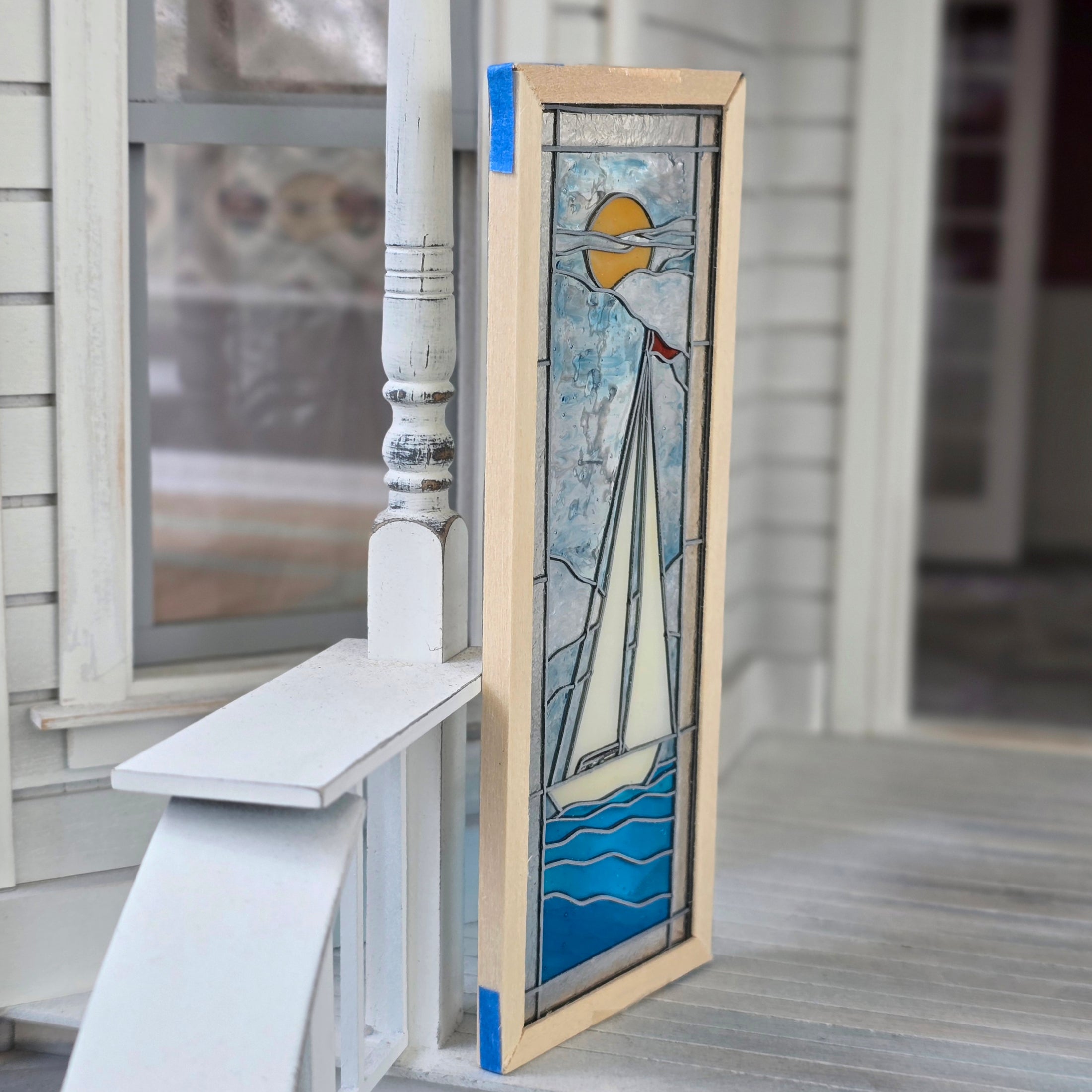 Sailboat Stained Glass Window Panel Statement Architectural Element