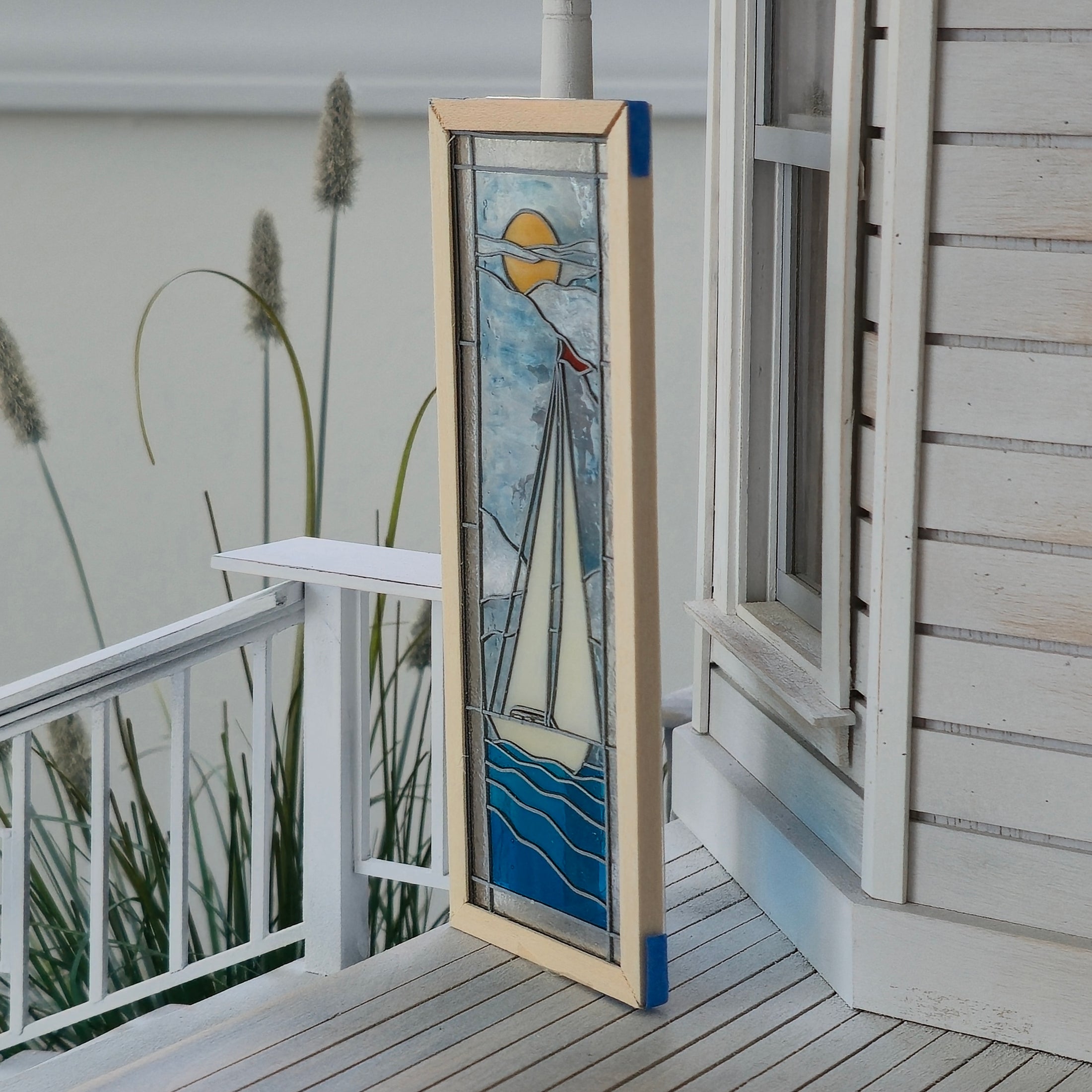 Sailboat Stained Glass Window Panel Statement Architectural Element