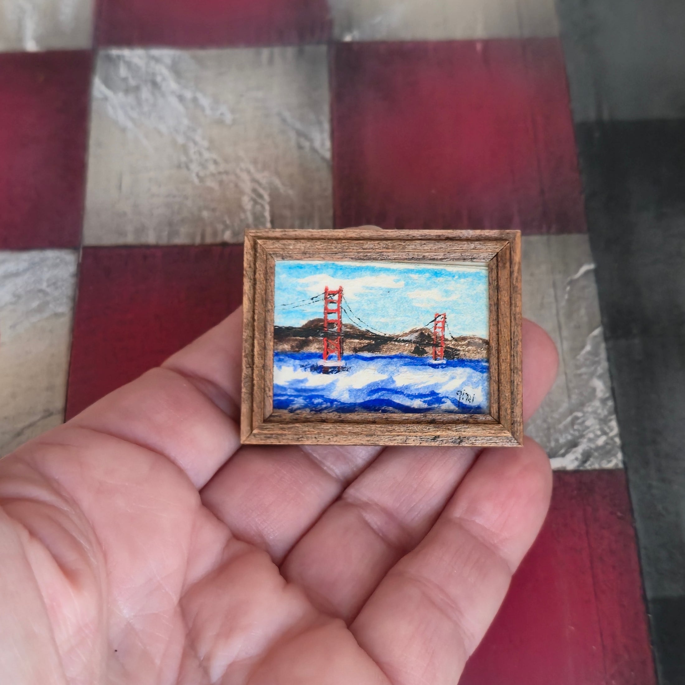 Golden Gate Bridge Framed Miniature Painting by Gini