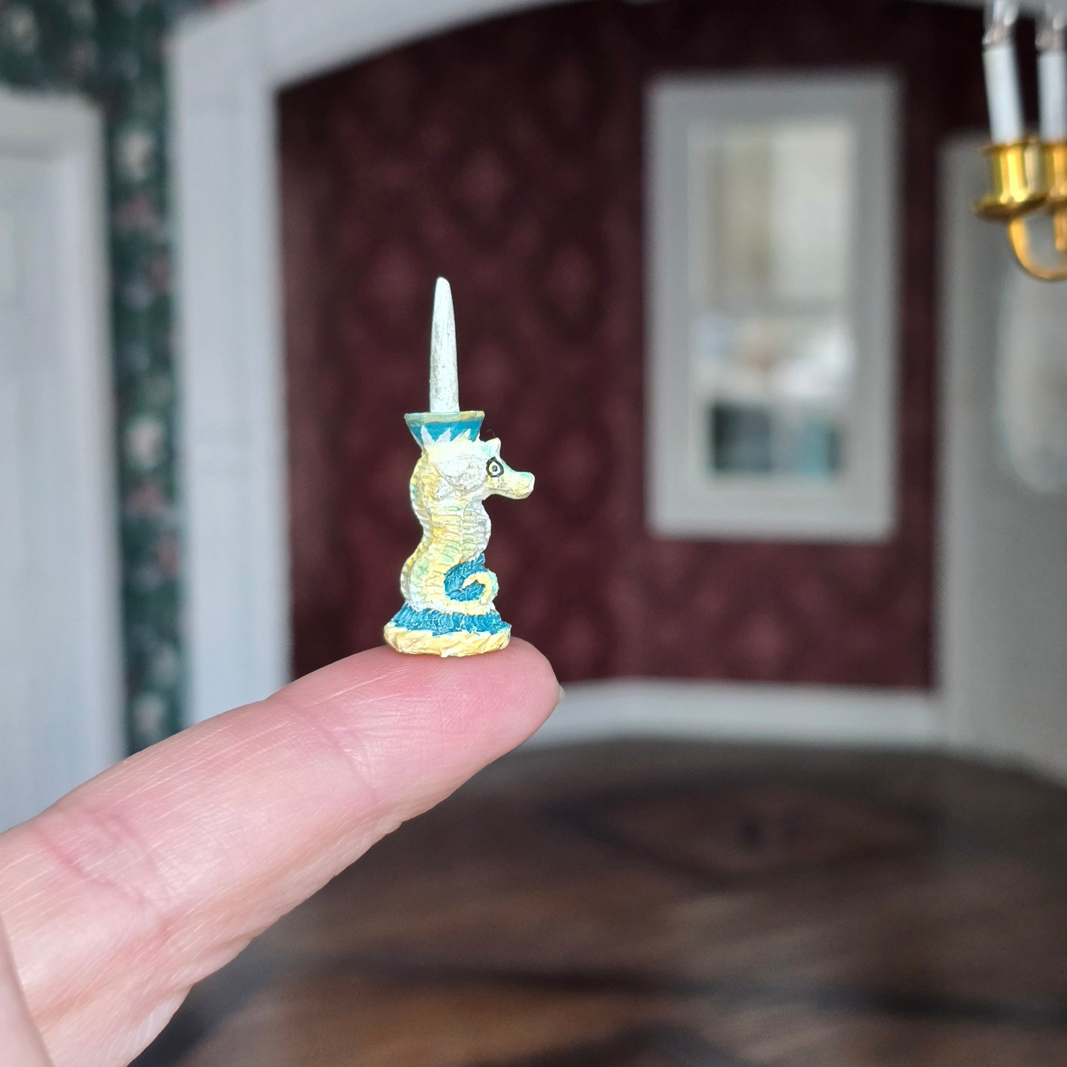 Seahorse Candlestick Pair with Faux Candles Beach House Decor