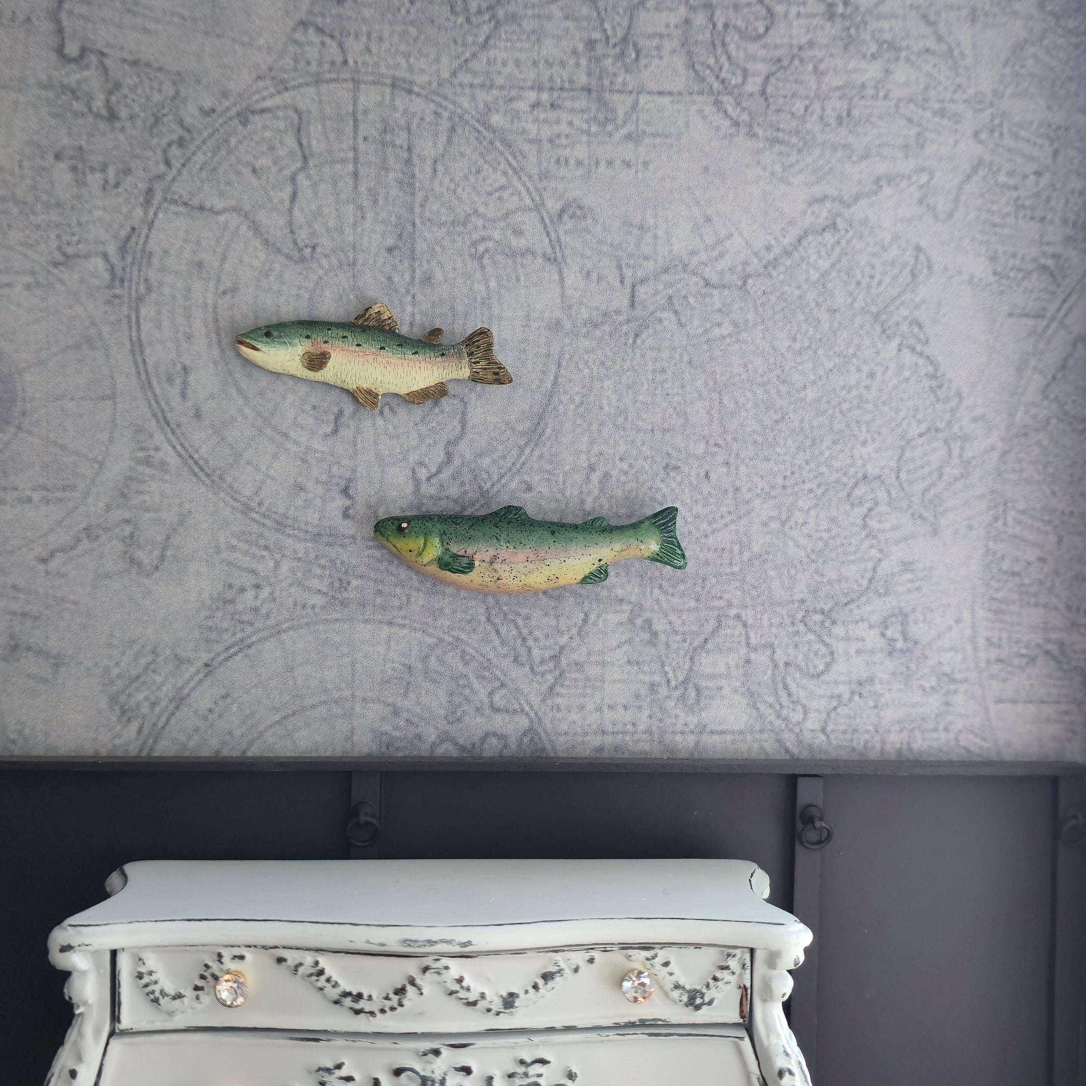 Hand-Painted Clay Trophy Trout Fish Wall Mount Set