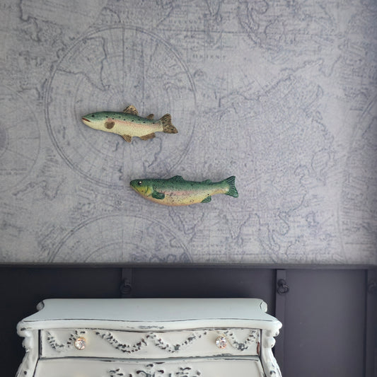 Hand-Painted Clay Trophy Trout Fish Wall Mount Set