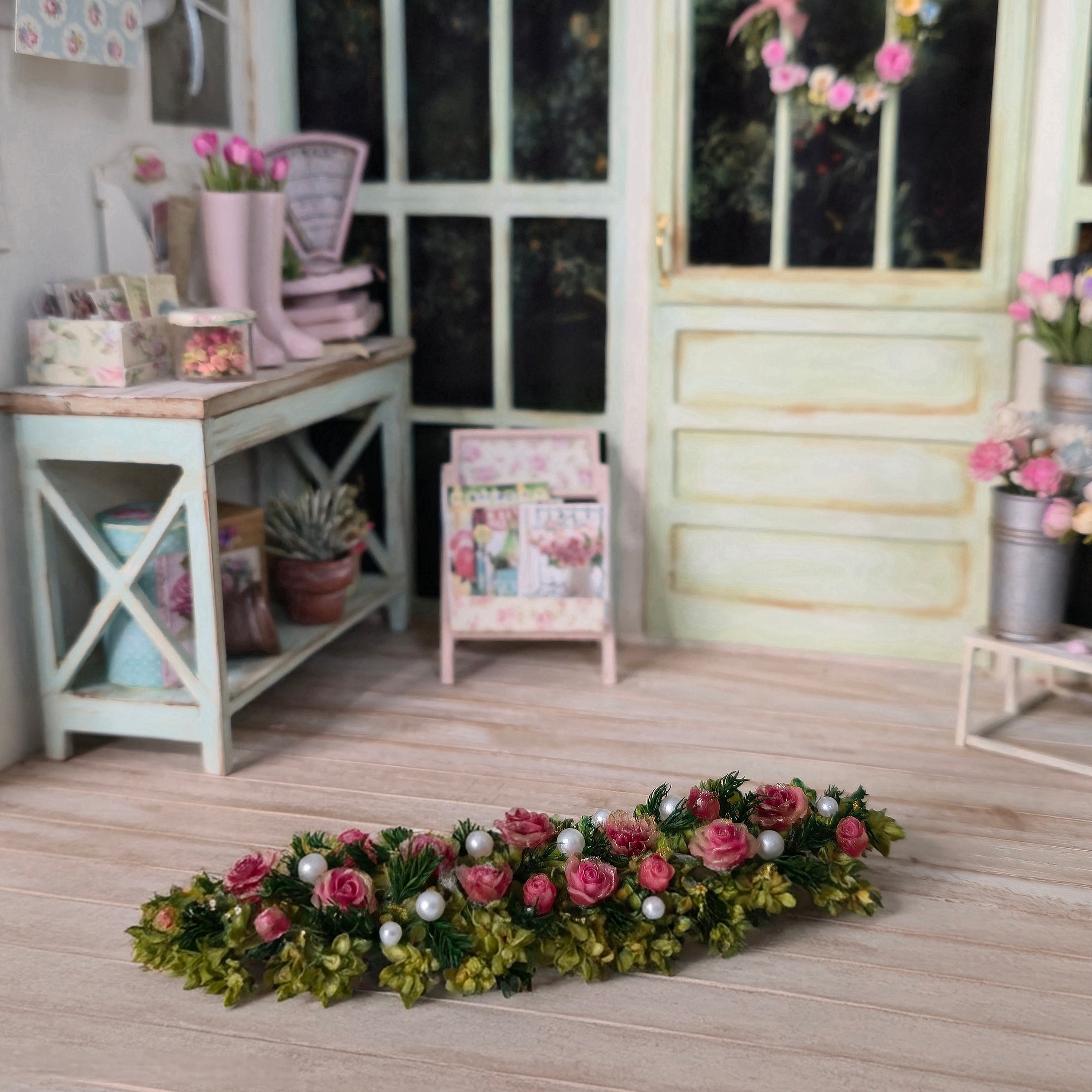 Floral Rose Table Runner Centerpieces Set Of Three Miniature Dollhouse
