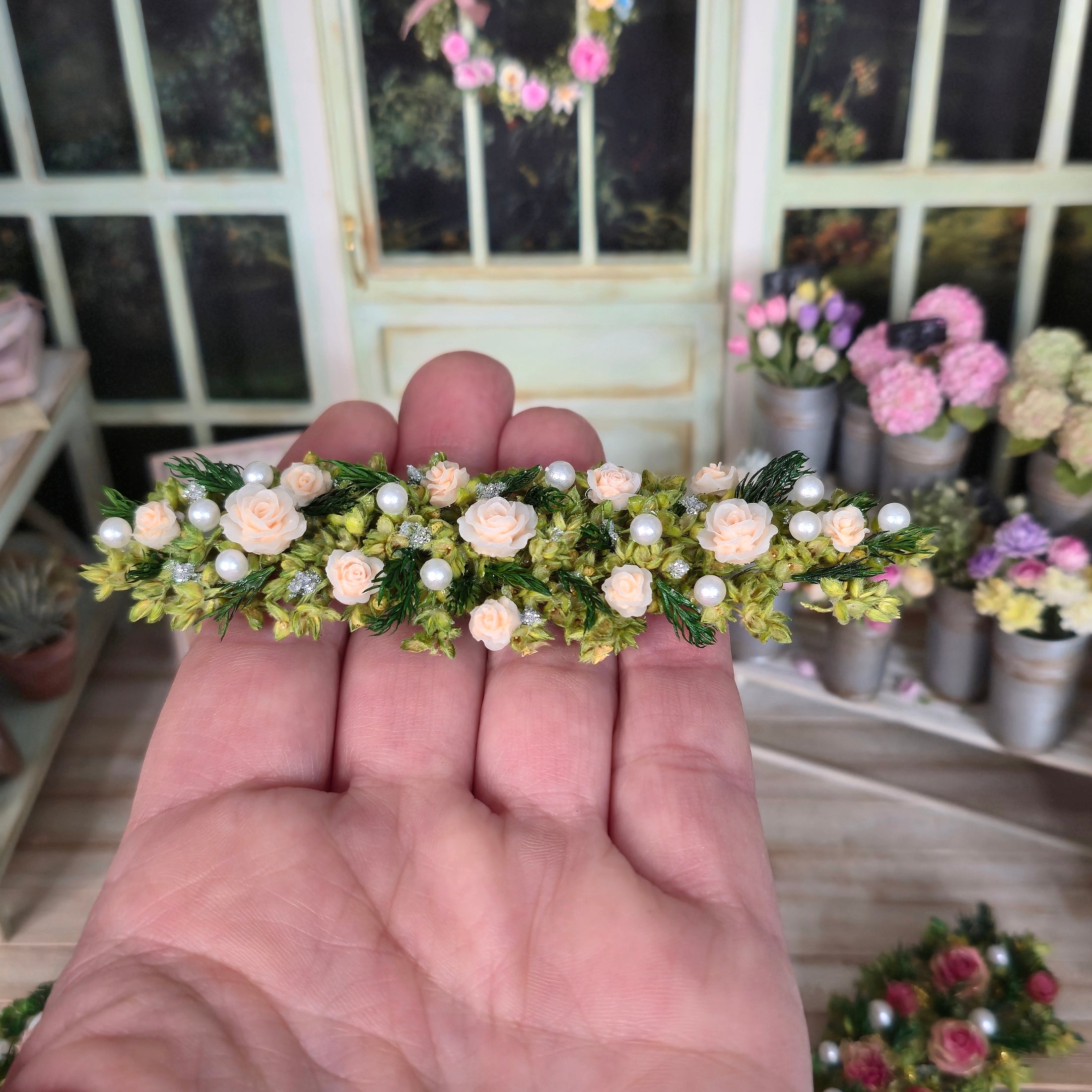Floral Rose Table Runner Centerpieces Set Of Three Miniature Dollhouse