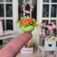 Load image into Gallery viewer, Coral & Tangerine Rose Centerpiece In Green Glass Bowl Miniature Dollhouse
