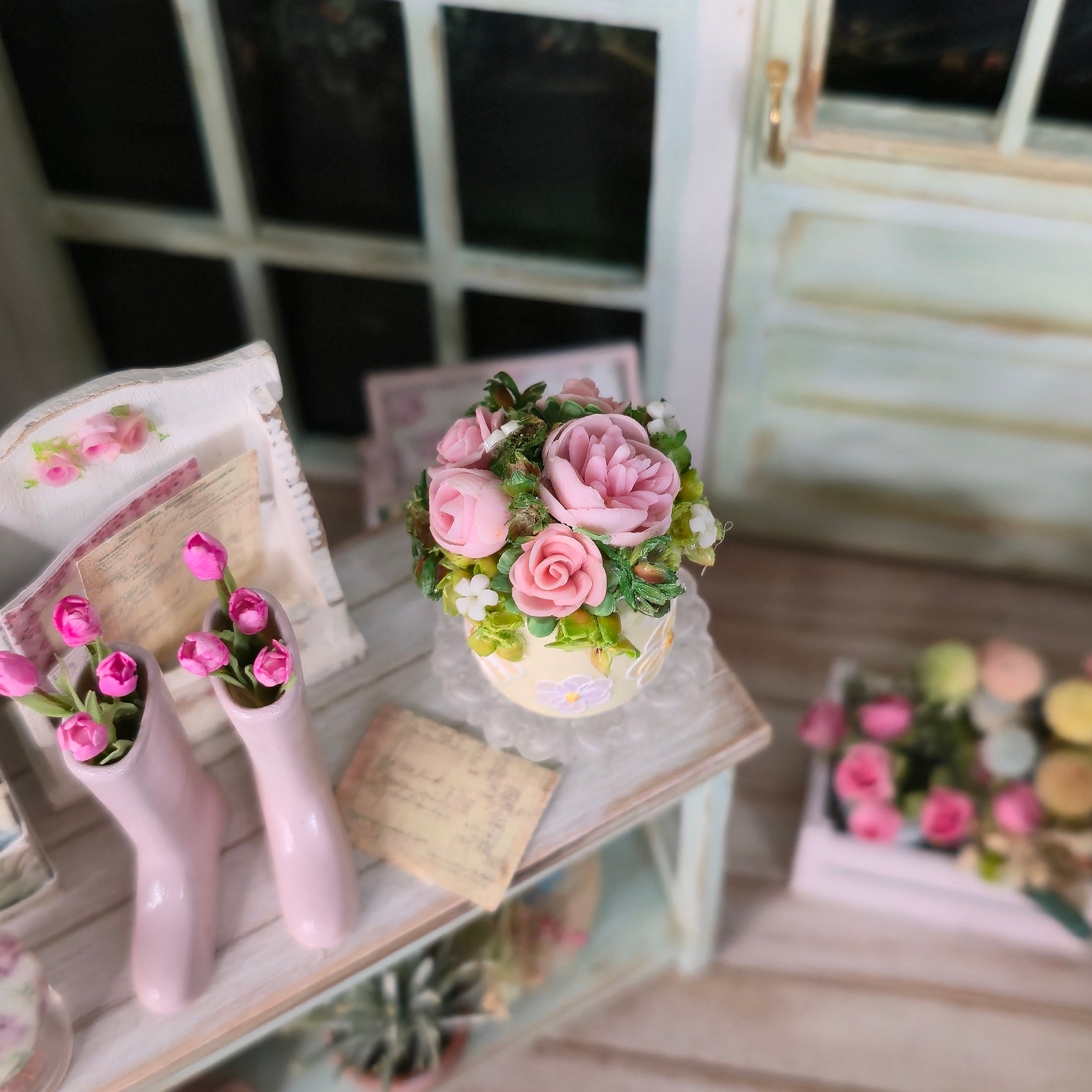 Floral Garden Party or Wedding Cake on Pedestal Stand