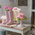 Load image into Gallery viewer, Pink Floral Candle Shabby Chic Centerpiece on Pedestal Stand
