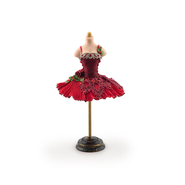 Couture Red Silk Youth Ballet Dress on Mannequin Dress Form Miniature