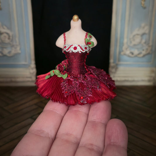 Couture Red Silk Youth Ballet Dress on Mannequin Dress Form Miniature