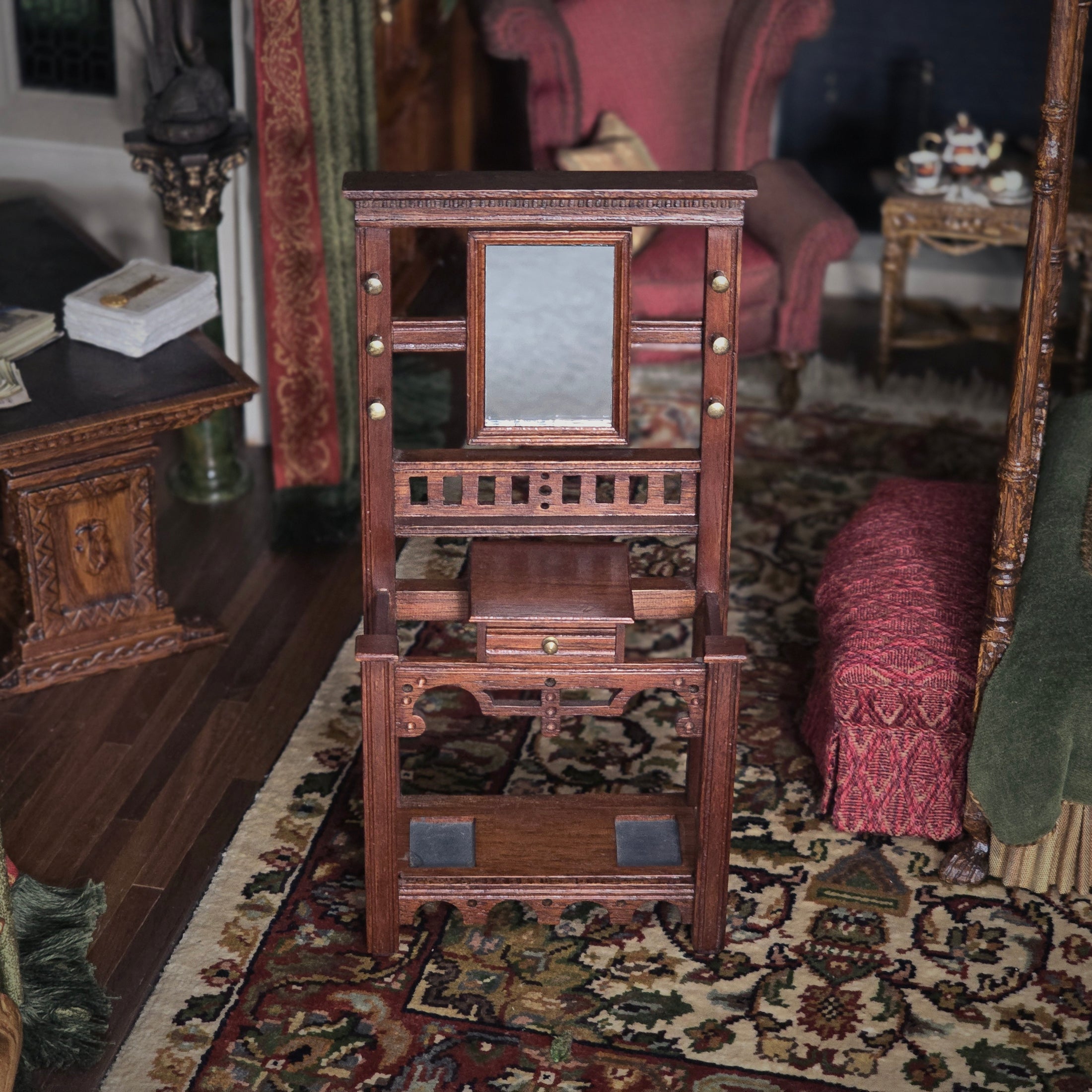 Barry Norbury Edwardian Hall Stand with Mirror Miniature Signed 1985 UK