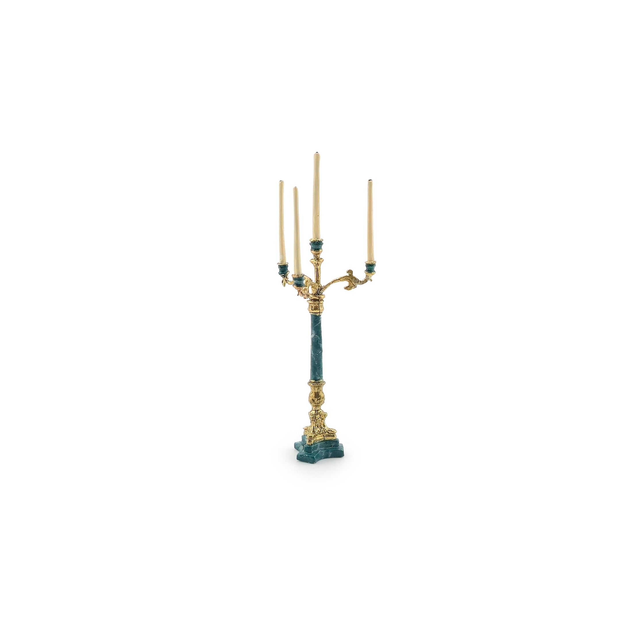 David Iriarte Four-Arm Gilt Candelabra with Green Enamel Faux Marble Column B
