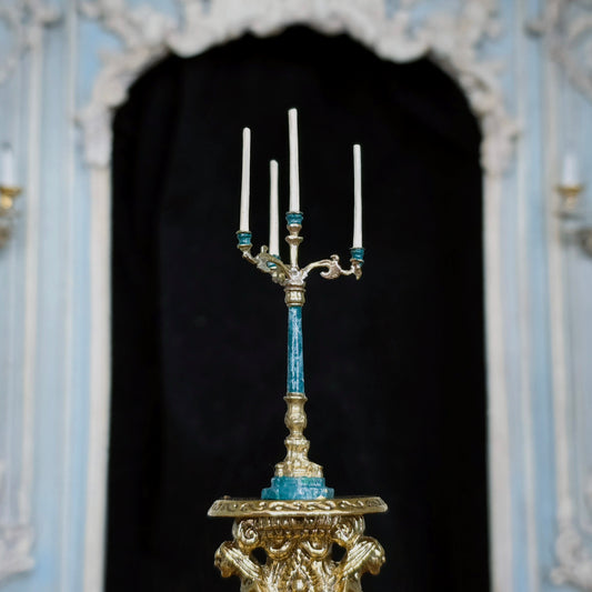 David Iriarte Four-Arm Gilt Candelabra with Green Enamel Faux Marble Column B