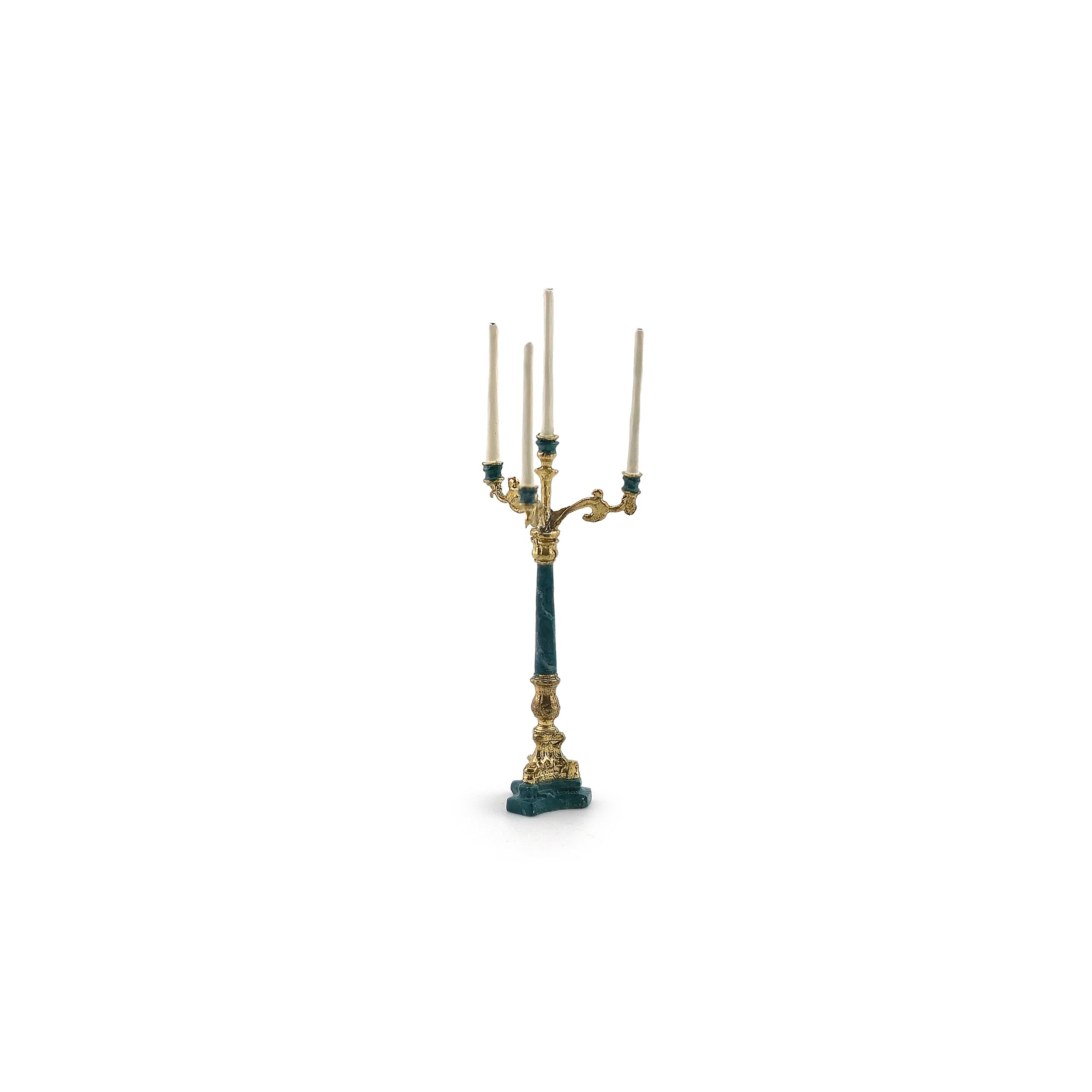 David Iriarte Four-Arm Gilt Candelabra with Green Enamel Faux Marble Column A