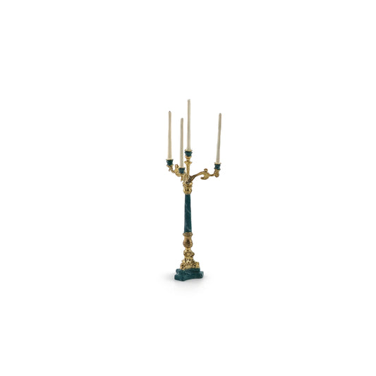 David Iriarte Four-Arm Gilt Candelabra with Green Enamel Faux Marble Column A