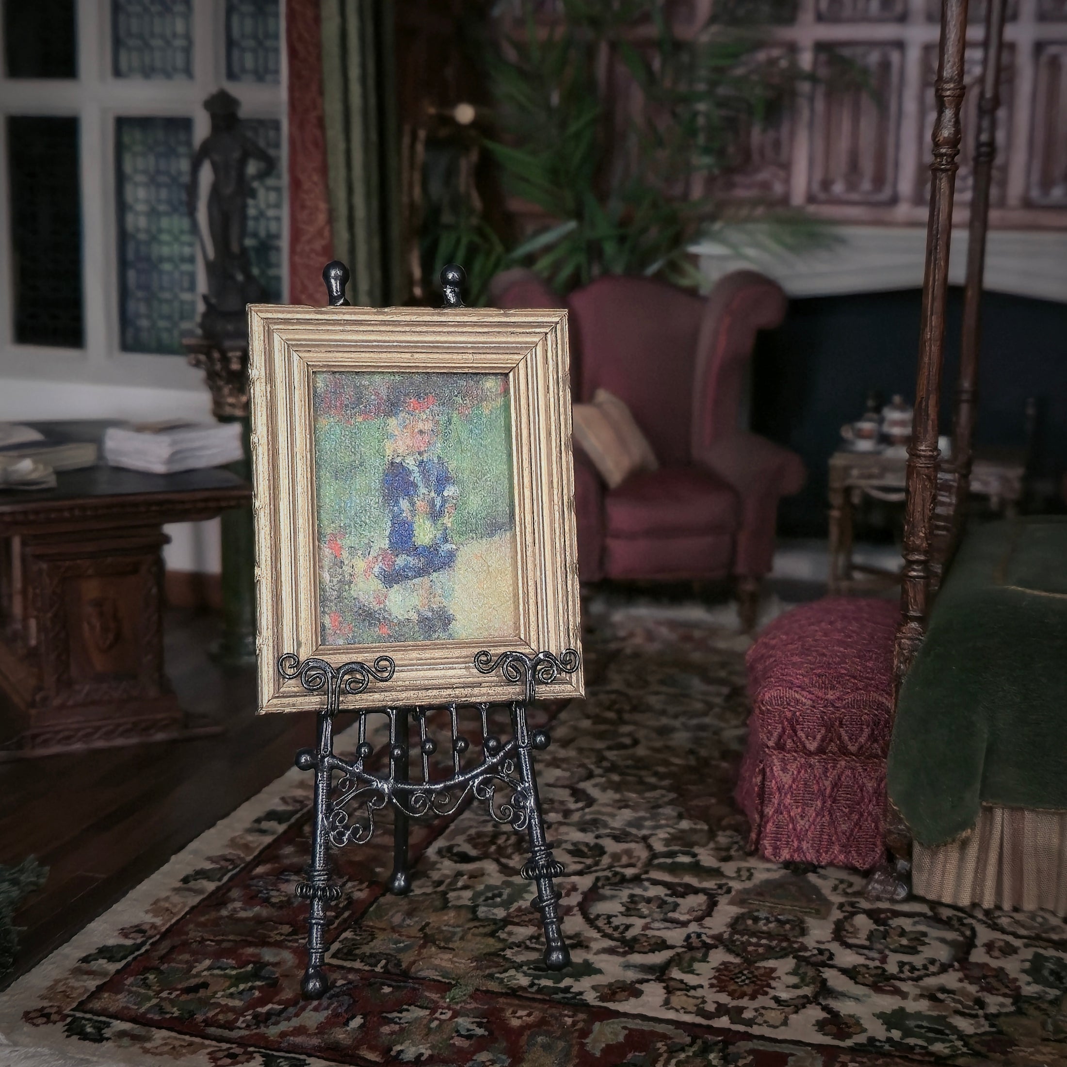 Seana Gallagher “Girl with a Watering Can” Framed Impressionist Miniature Painting After Renoir