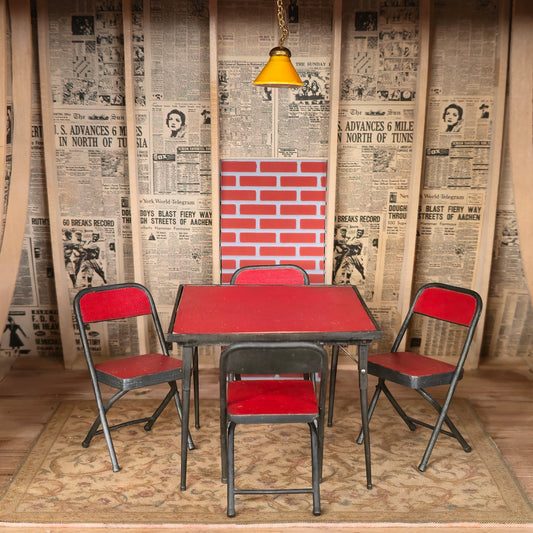 Retro Vintage Red Functional Folding Card Table & Chairs Set Classic Miniatures (1993)