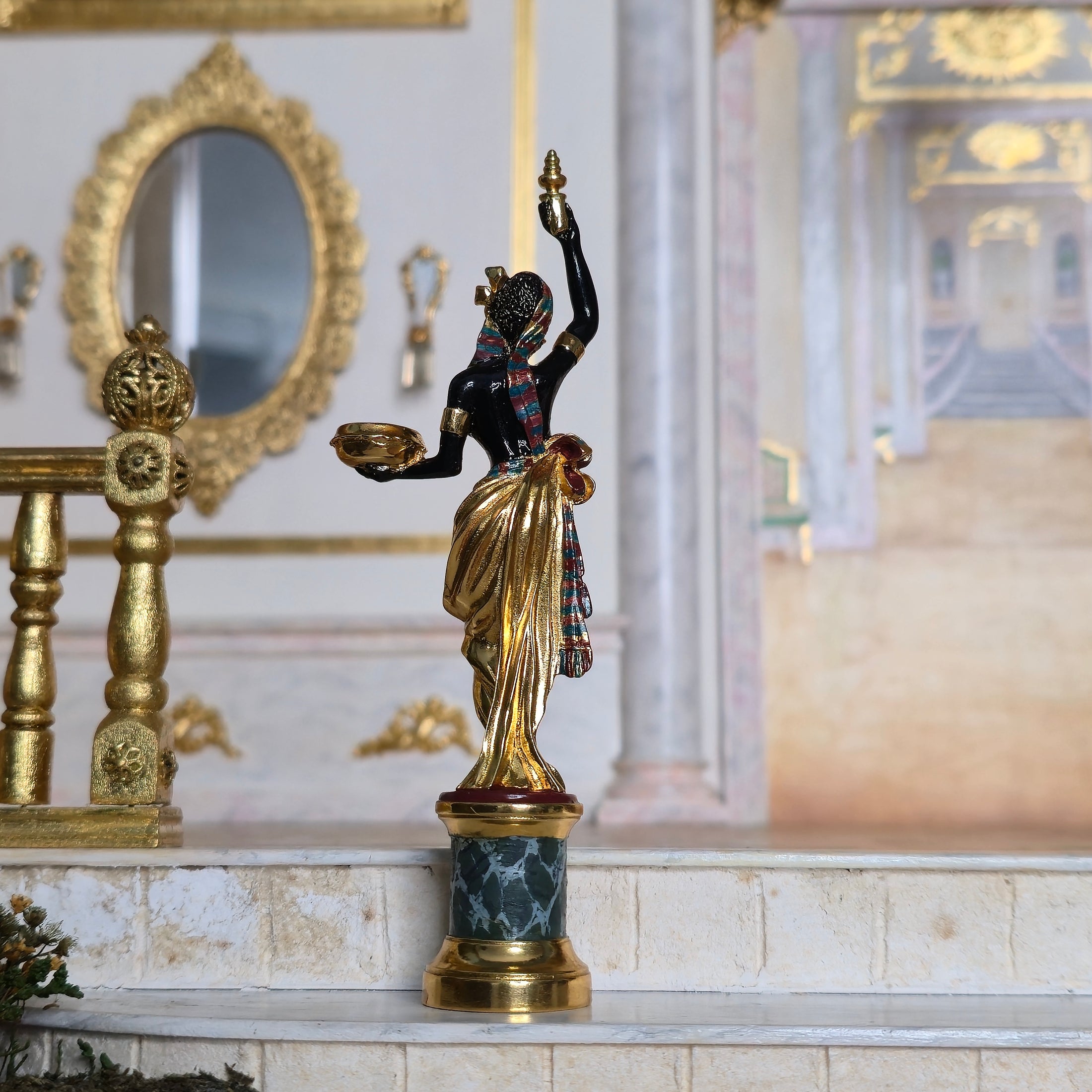 John Hodgson Female Blackamoor Sculpture Miniature with Faux Marble Base