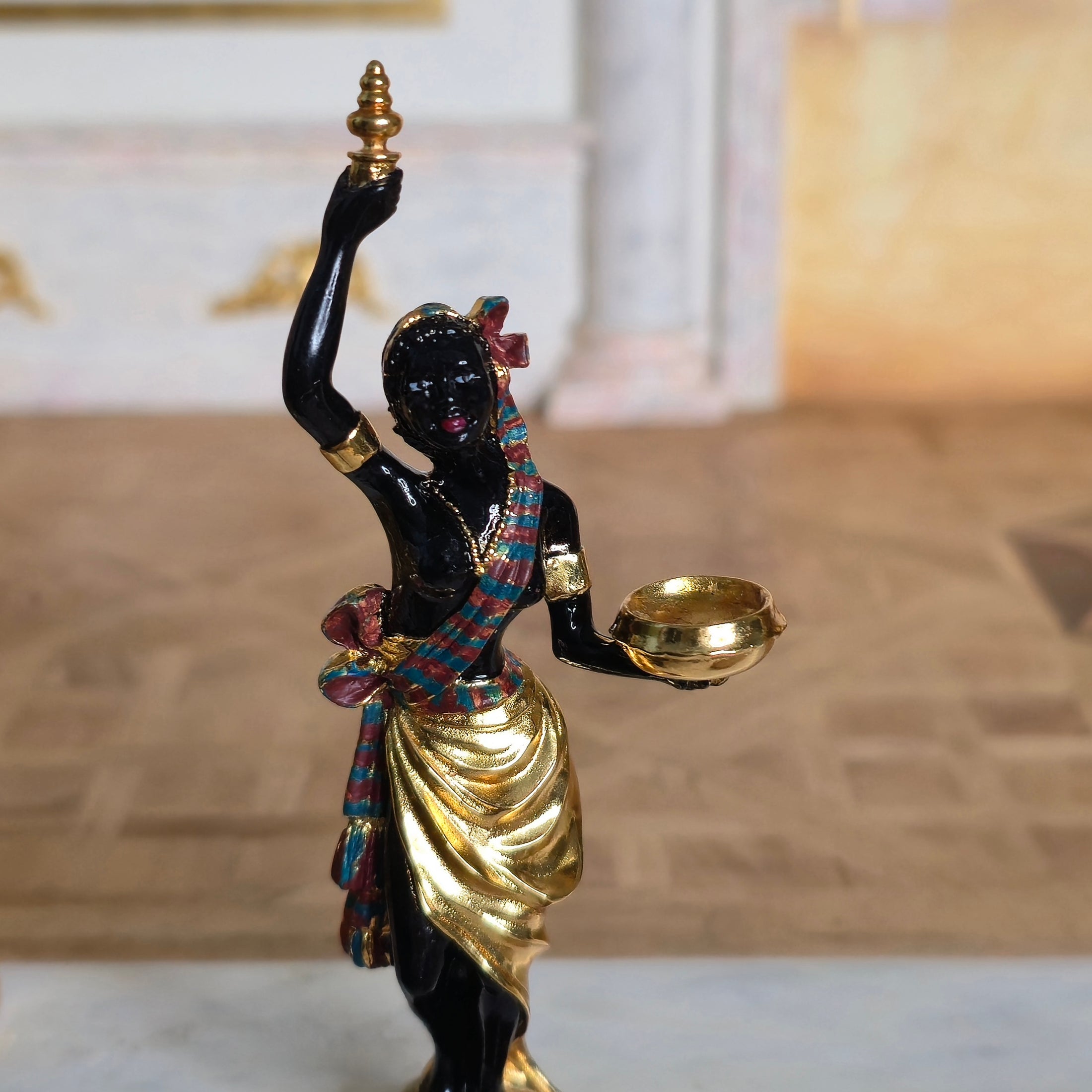 John Hodgson Female Blackamoor Sculpture Miniature with Faux Marble Base
