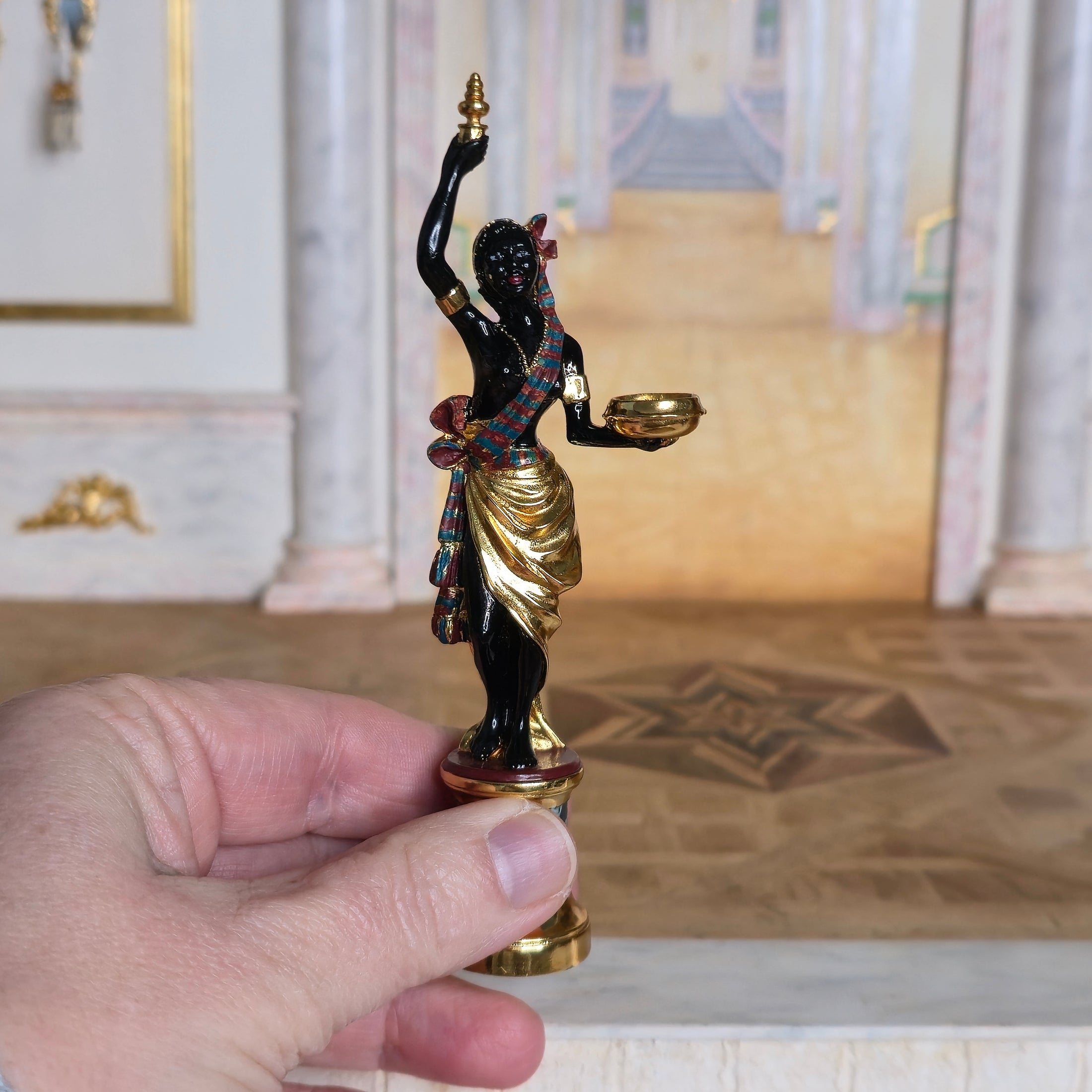 John Hodgson Female Blackamoor Sculpture Miniature with Faux Marble Base