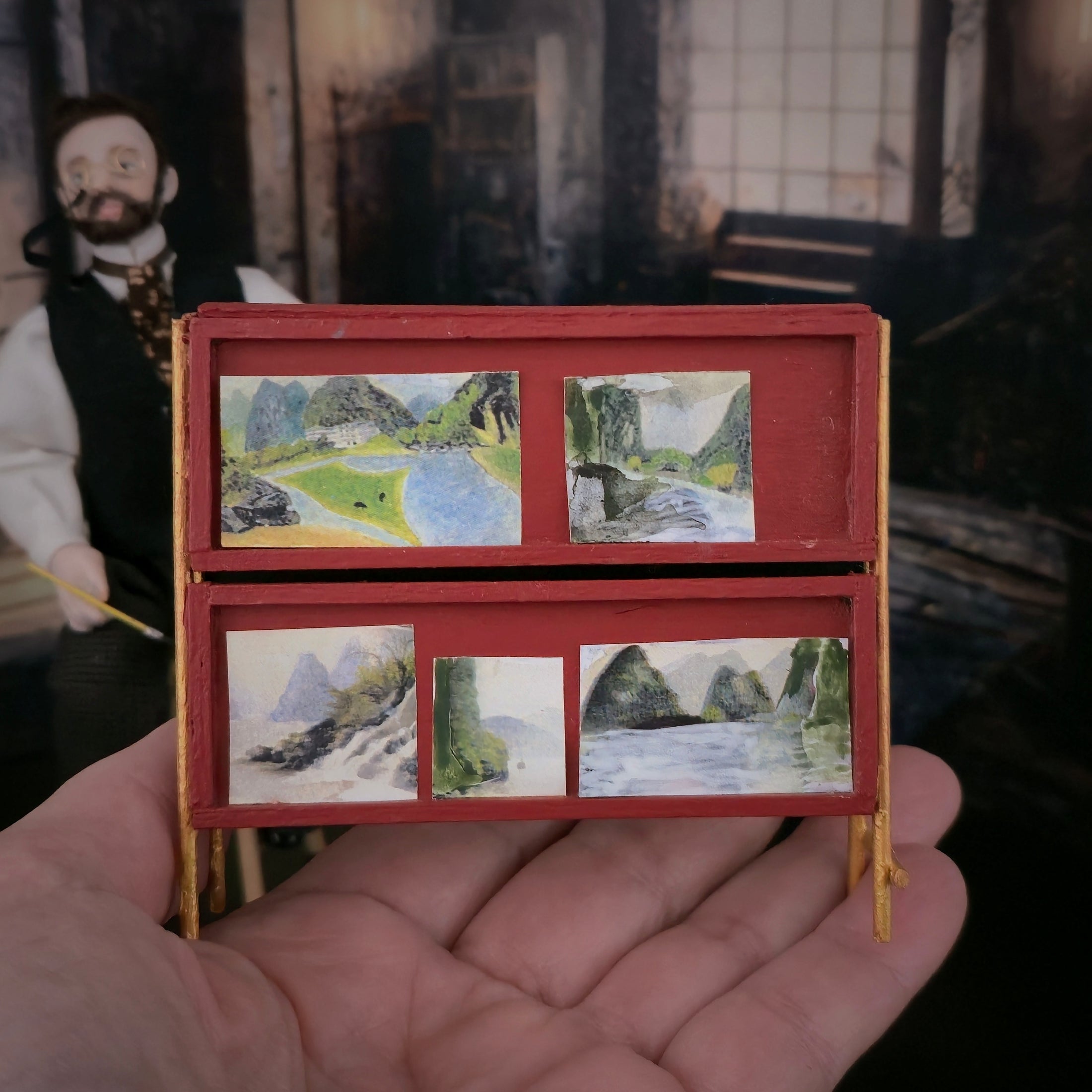 Hand Painted Landscape Display Rack Folk Art Gallery Artist's Portfolio Stand
