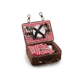 Load image into Gallery viewer, Artisan Signed Miniature Wicker Picnic Basket Set with Accessories Red Gingham
