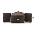 Load image into Gallery viewer, Artisan Signed Miniature Wicker Picnic Basket Set with Accessories Red Floral
