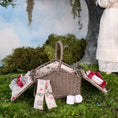 Load image into Gallery viewer, Artisan Signed Miniature Wicker Picnic Basket Set with Accessories Red Floral
